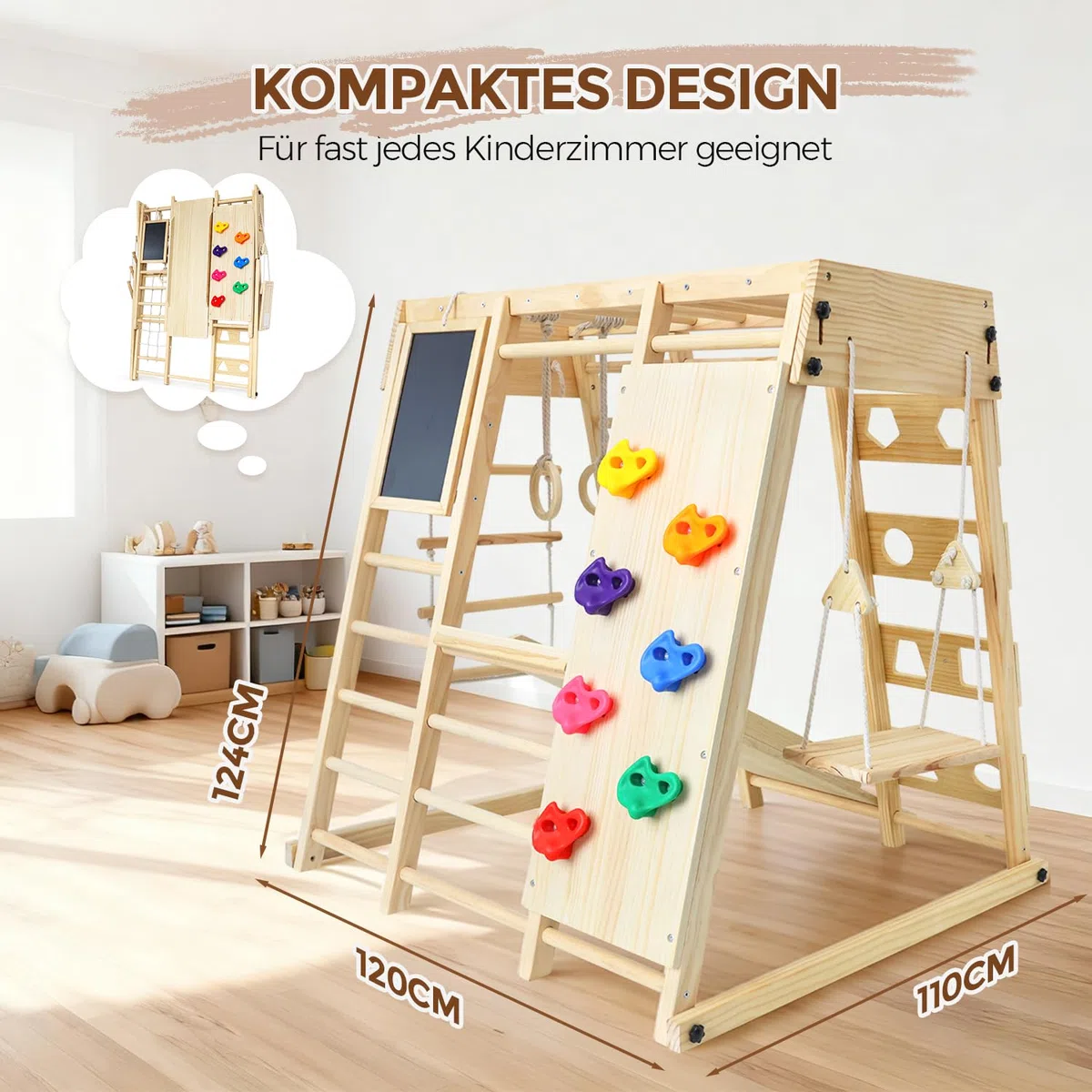 Maxi Telaio da Arrampicata per Interni Pieghevole 10 in 1 Montessori con Lavagna Scivolo Altalena Parete da Arrampicata