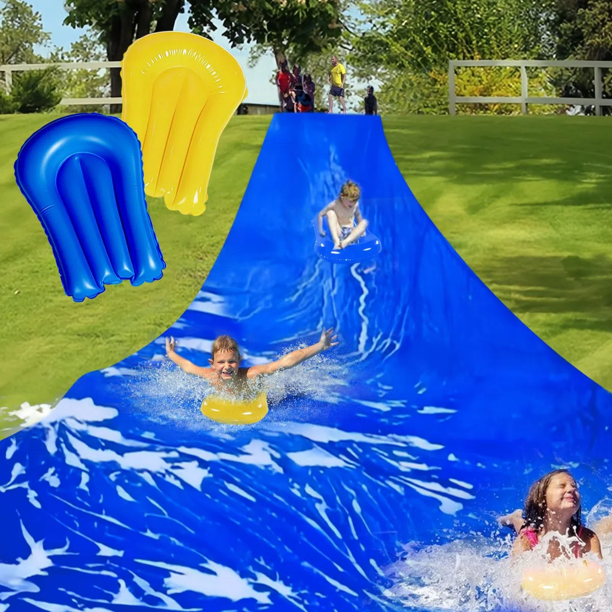 Scivolo Acquatico da 9,1 m con 2 Tavole Gonfiabili e Pali per Bambini e Adulti