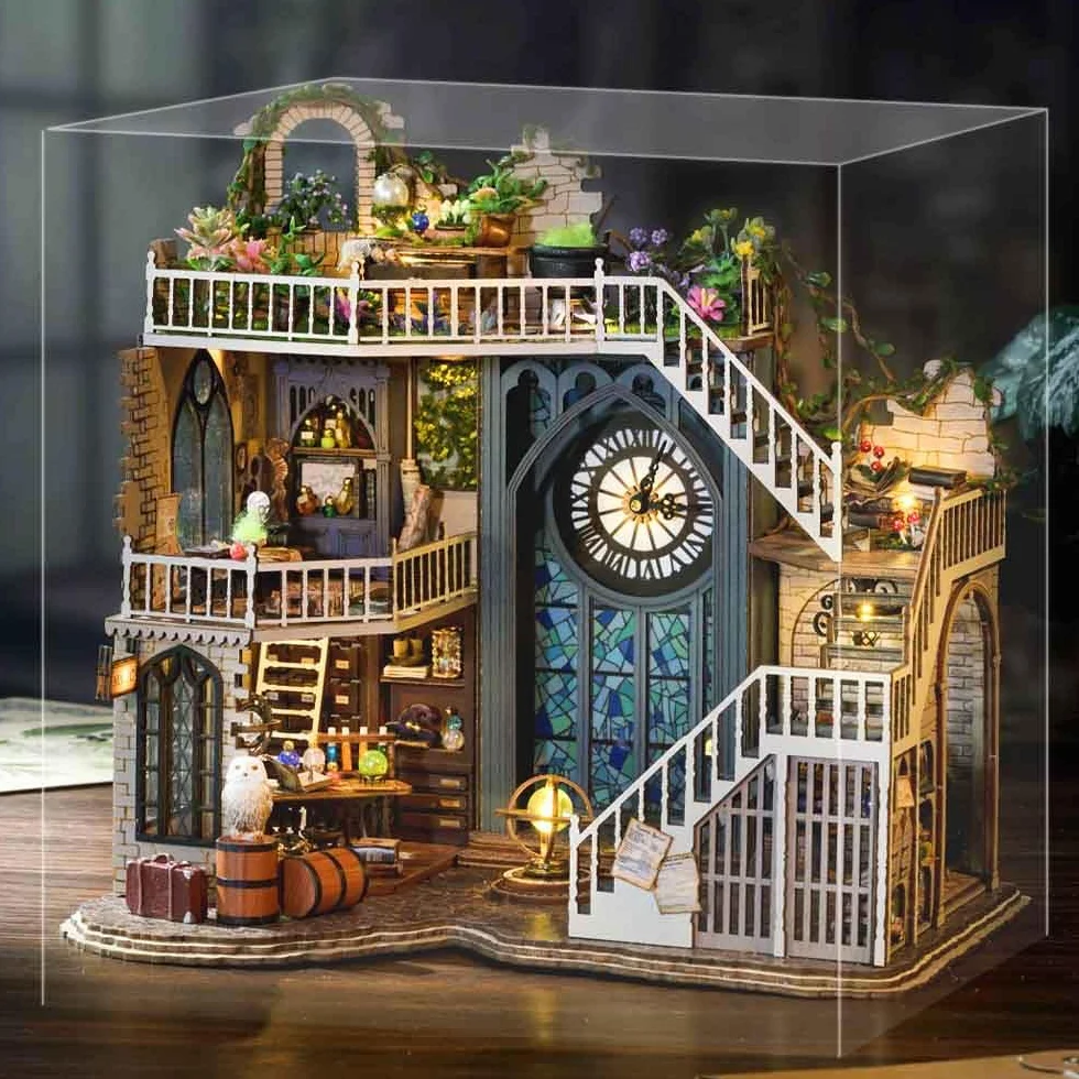 CUTEBEE Casa delle bambole in miniatura con mobili, kit fai da te per casa delle bambole più copertura antipolvere scala 1:24 stanza creativa per San Valentino idea regalo (Magic House))