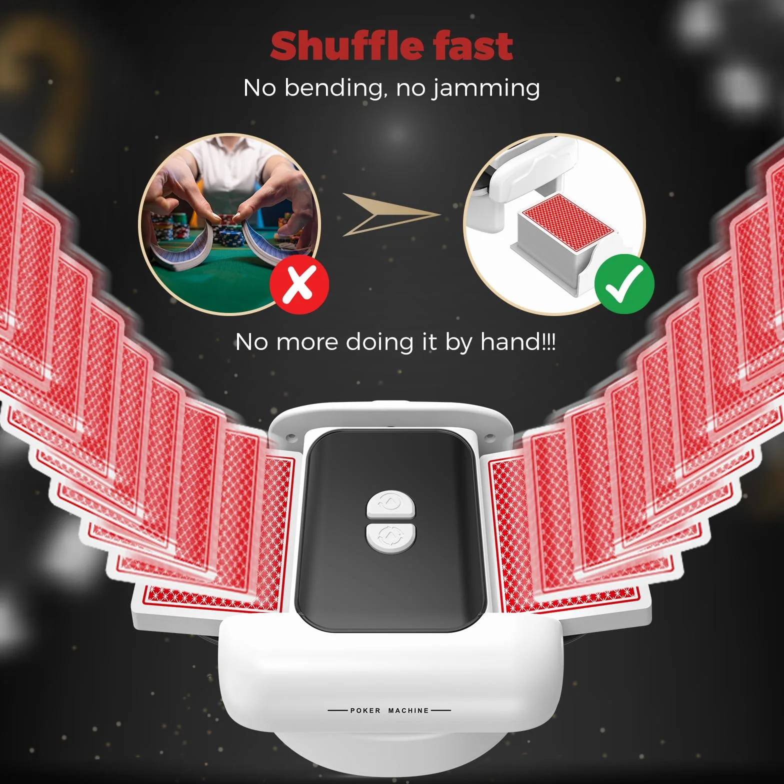 Shuffler automatico di carte, 2 modalità di funzionamento, ricaricabile con batteria a lunga durata, silenzioso, per UNO, Poker, carte Blackjack, nero (bianco e nero)