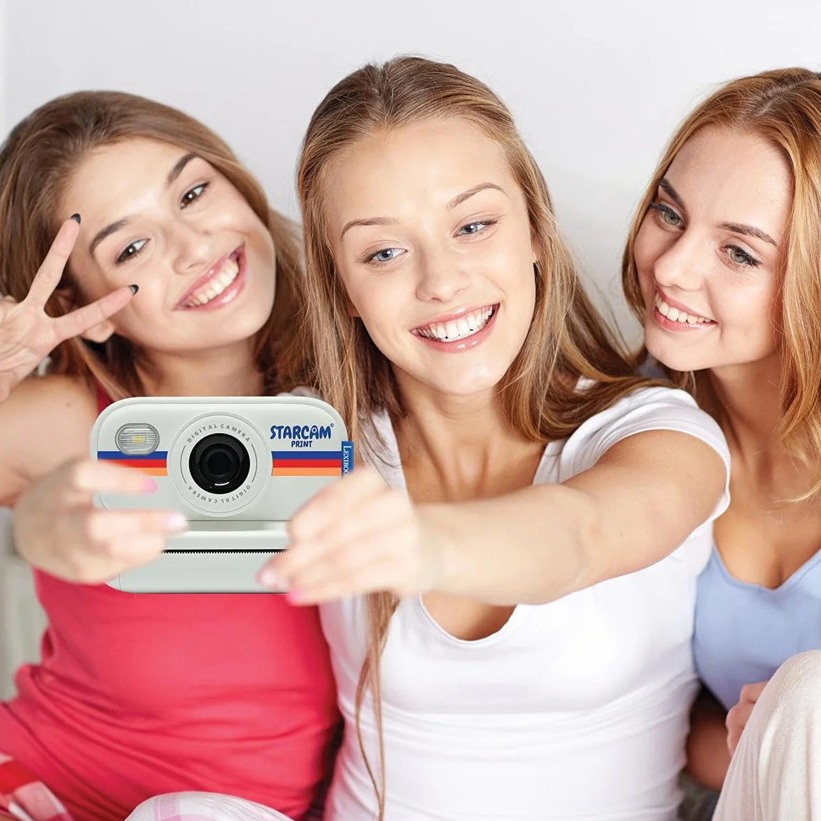 Lexibook, STARCAM Print HD, fotocamera con stampante istantanea, foto, video, selfie, musica, funzioni di gioco, kit di personalizzazione e scheda SD da 32 GB inclusa, bianco, DJ165