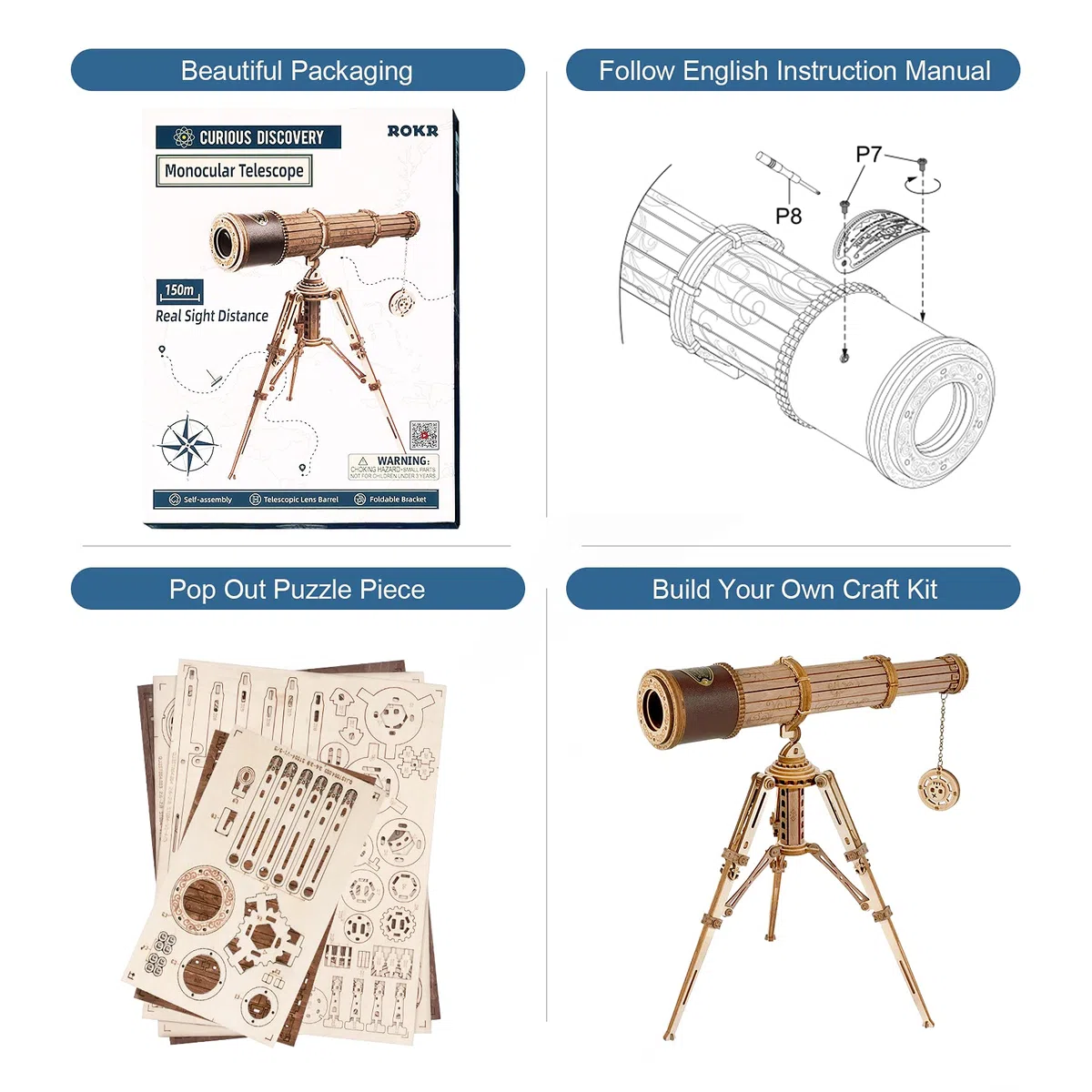 ROKR 3D Puzzle Telescopio Monoculare Modellismo da Costruire 314 Pezzi per Adulti e Bambini Sopra i 14 Anni