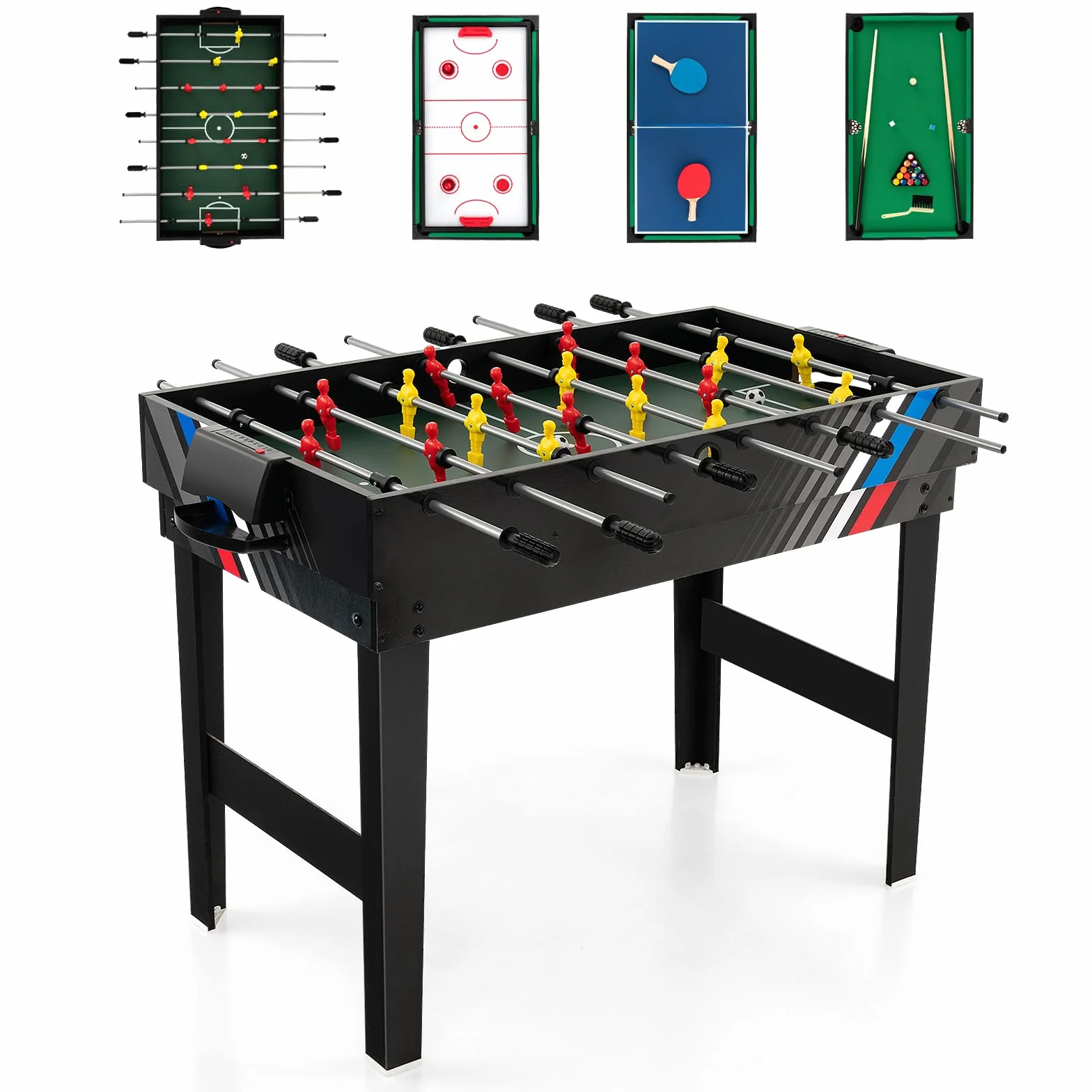 RELAX4LIFE 4 in 1 Tavolo Multigioco con Calcio Balilla, Biliardino, Ping pong e Hockey ad Aria, per Bambini e Adulti, Casa Ufficio Bar, 125x97x83 cm