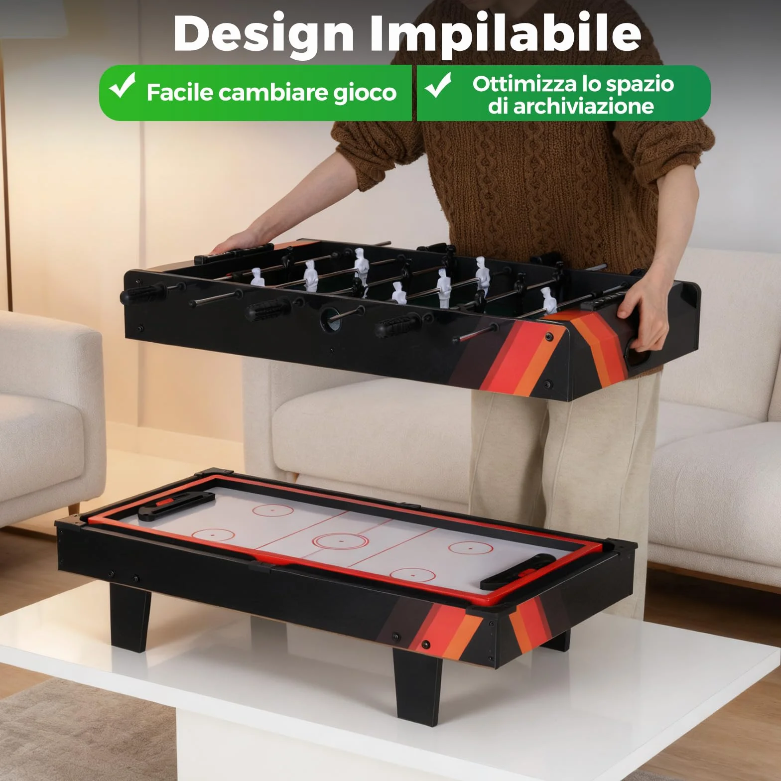 COSTWAY Tavolo Multigioco, Gioco Multifunzione 4 in 1-Calcio Balilla, Tavolo da Biliardo, Ping Pong, Air Hockey, Calcetto Multigioco per Adulti e Bambini, Casa Feste Bar (Nero)