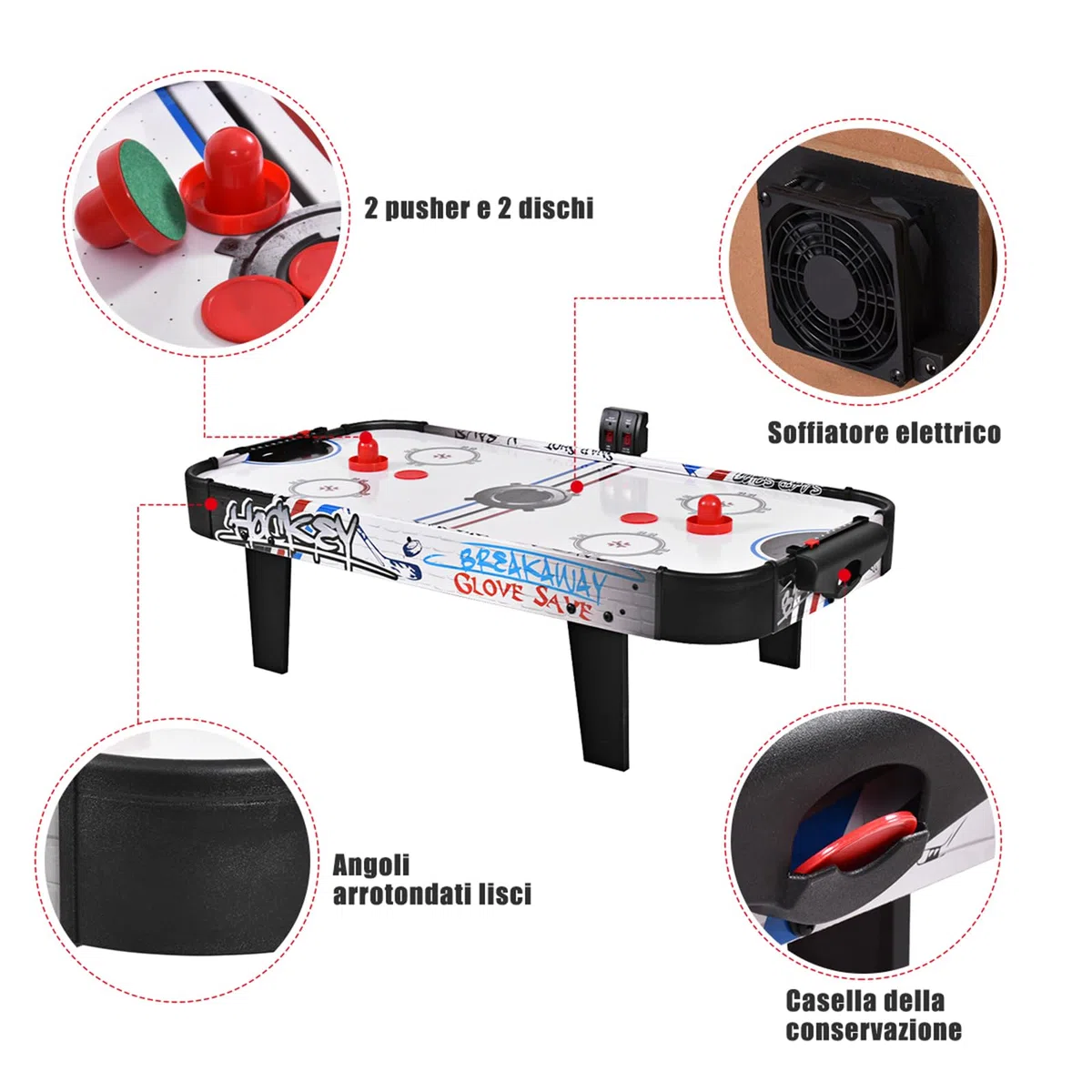Tavolo da Air Hockey 110cm con Contatore Elettronico e Motore, Gioco da Tavolo in Legno per Bambini e Adulti
