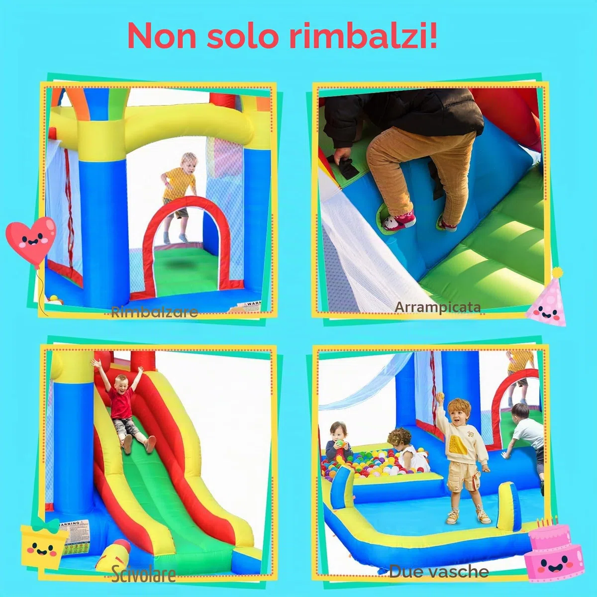 Baralir Castello gonfiabile con ventilatore, Parco acquatico, Scivolo a secco/Acqua, 343x338x202 cm, Castello gonfiabile interno/esterno, I migliori regali di vacanza/Compleanno per bambini