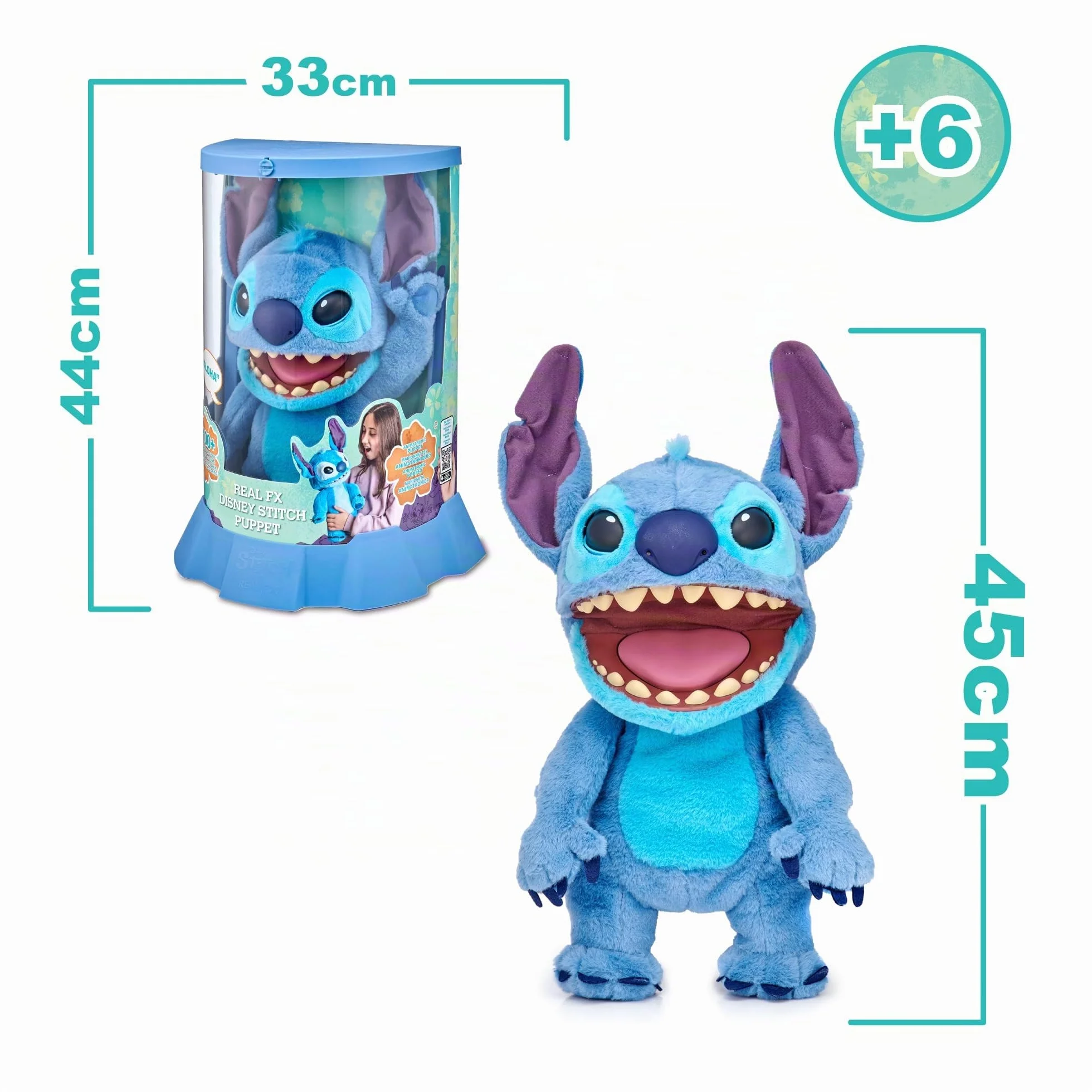 Disney Lilo & Stitch Puppetronic by Real FX - Peluche elettronico da 45 cm, 100+ combinazioni di azioni e suoni, giocattolo realistico con sensori e reazioni, 6+ anni, famoso (TTC29000)