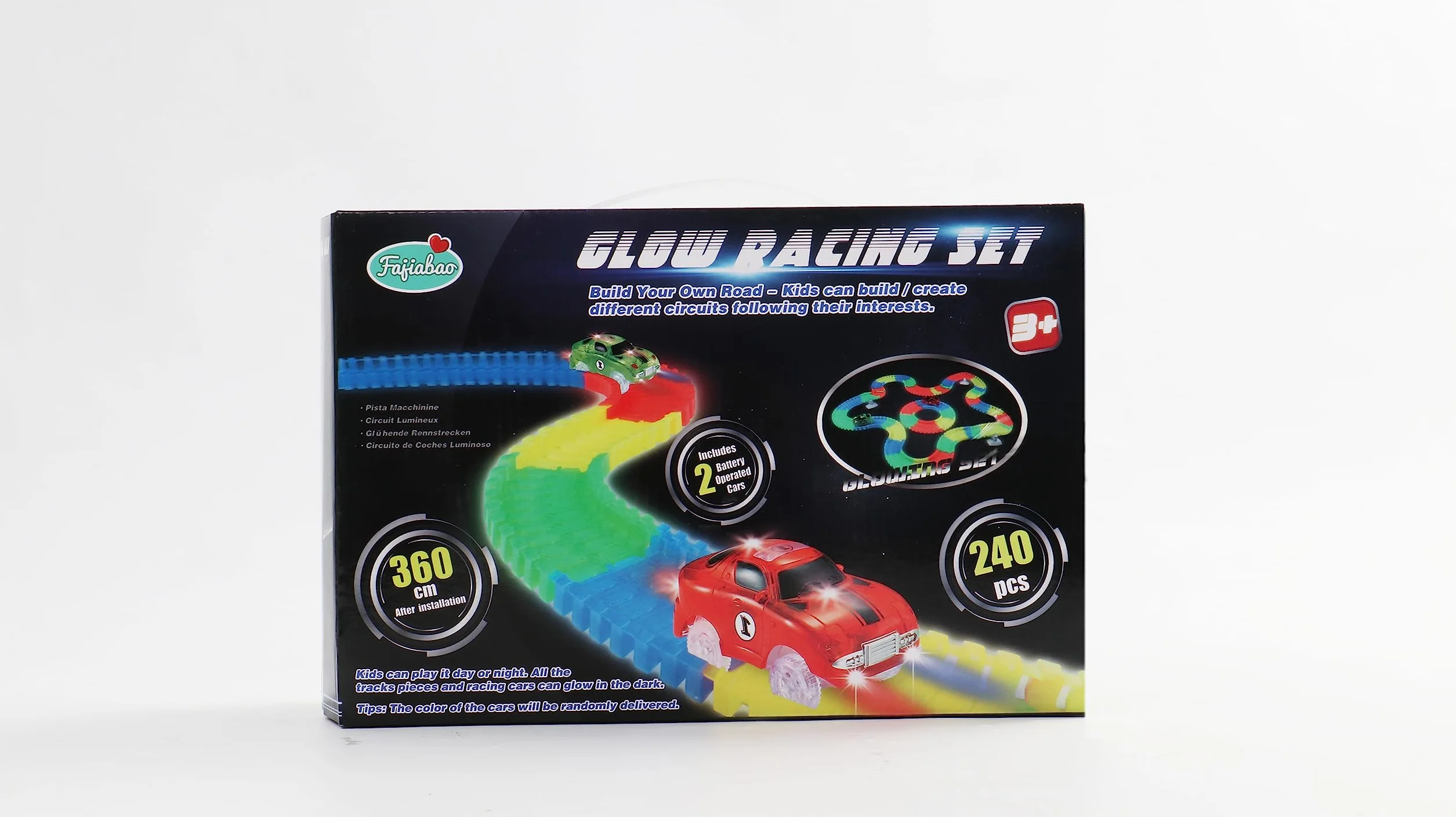 Pista Macchinine Luminosa Elettriche Auto Giocattolo Flessibile Pista Macchinine Colorate Carrera 240 Pezzi con 2 Glow Cars Macchinine Giocattolo per Bambini 3 4 5 6 Anni
