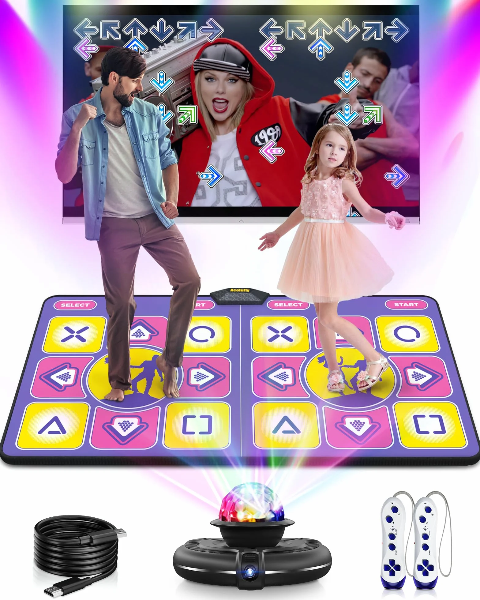 Tappetino da Ballo per TV con Controller Wireless, Doppio Utente, Antiscivolo, Fitness per Bambini e Adulti, Regalo per Ragazze e Ragazzi (Viola)