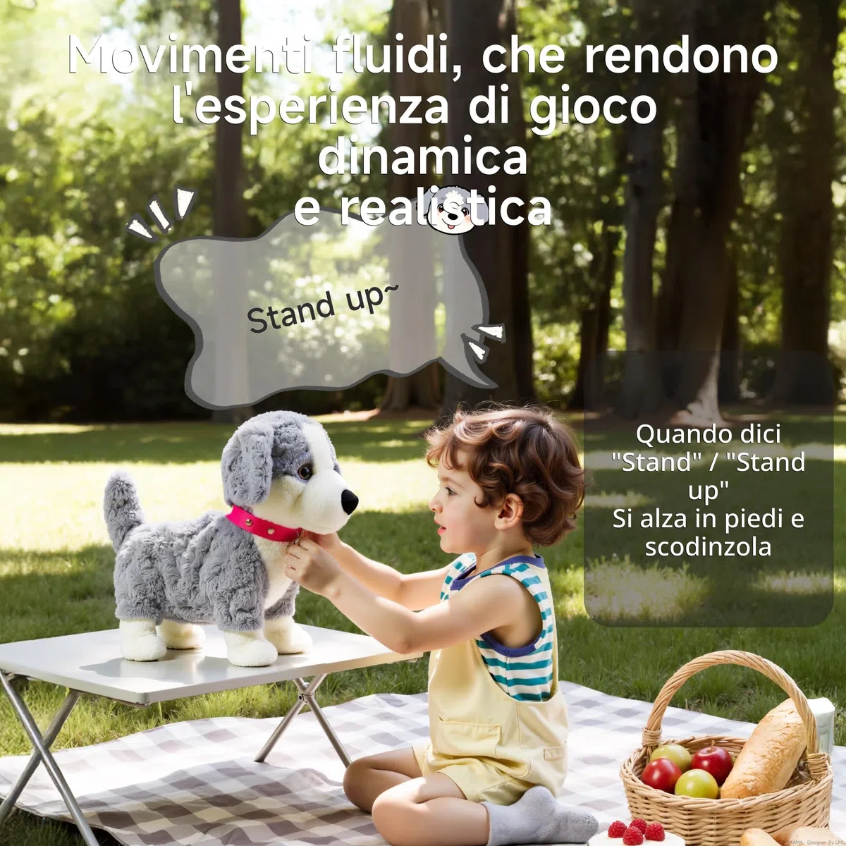 Cane Giocattolo Interattivo Elettronico Peluche con Controllo Vocale, Cammina e Abbaia, Regalo per Bambini 3+
