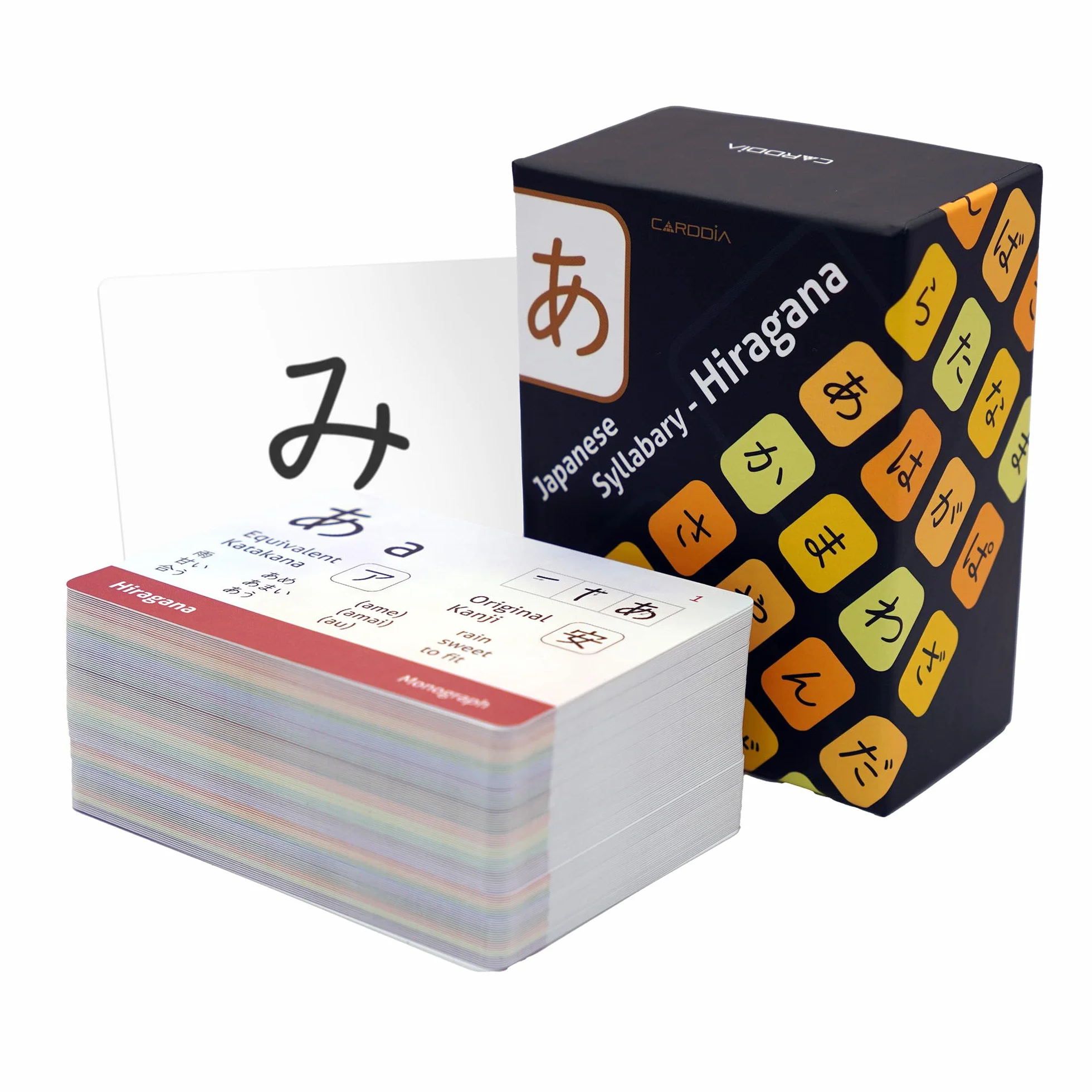CARDDIA | Flashcard giapponesi Hiragana | Impara tutti i personaggi Hiragana con diagrammi di ordine dei tratti e parole di esempio | Ideale per principianti, insegnanti e pratica di scrittura