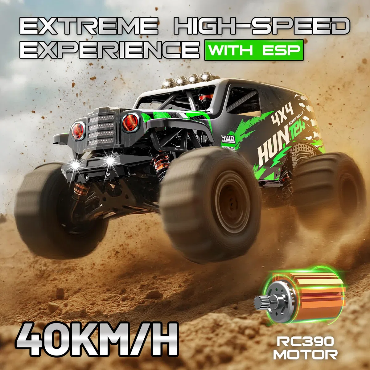 Macchina Telecomandata Professionale 1:14 per Adulti e Ragazzo 1:14 4WD RC Auto Fuoristrada ad Alta Velocità 40+ KM/H, con 2 Batterie Ricaricabili 7.4V 1300mAh, 2 set di pneumatici