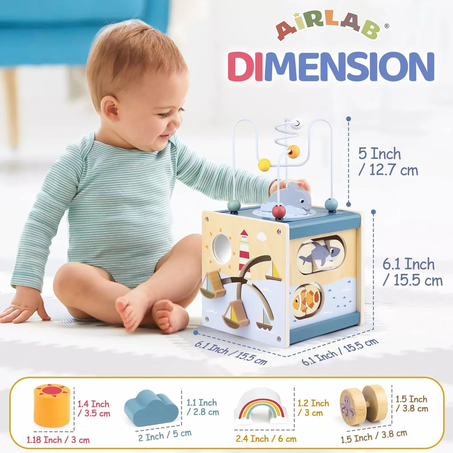 Airlab Cubo Montessori 1 Anno, Giochi Bambini Bambina Bambino 2 3 4 anni, Giochi Legno Bimba Bimbo Educativi Montessori, Labirinti di Perline, Giocattoli Regalo Compleanno Natale Ragazzi Ragazze 1 2 3