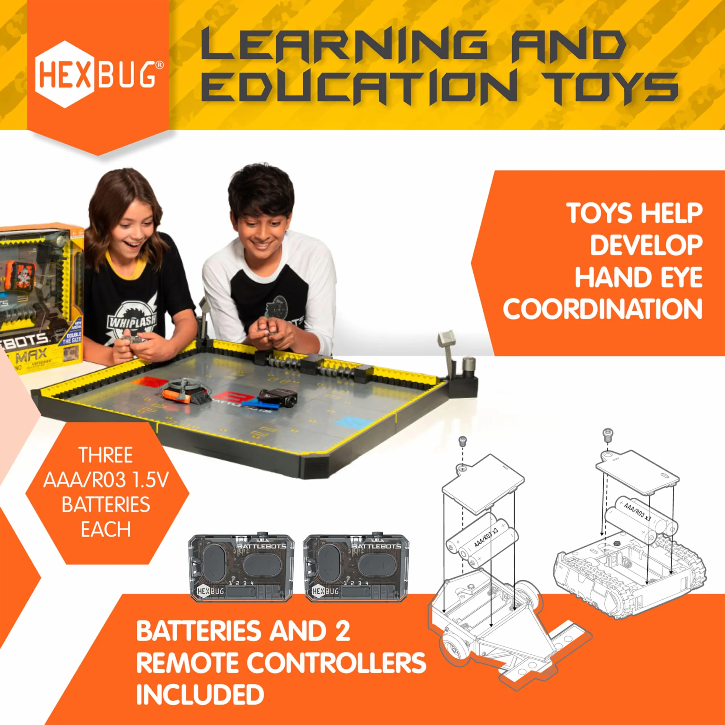 HEXBUG BattleBots Arena Max, Robot Giocattolo telecomandato per Bambini con Oltre 30 Pezzi, Giocattoli STEM per Ragazzi e Ragazze dagli 8 Anni in su, batterie Incluse