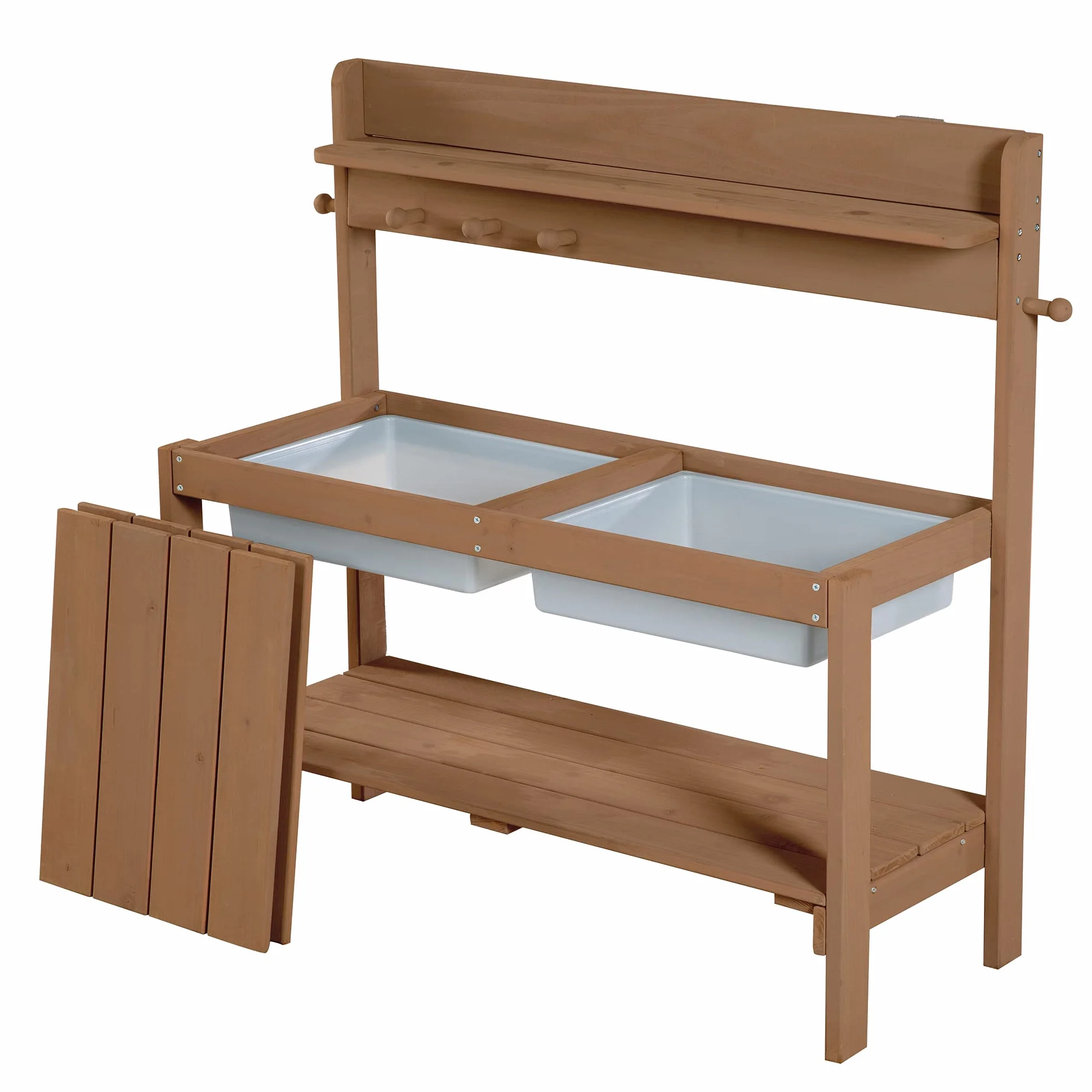 roba Cucina Per Bambini Sabbia e Acqua Fun - Multifunzionale - Tavolo da Esterno per Attività all'Aperto con 2 Vasche - Coperchio in Legno Massello Laccato Teak