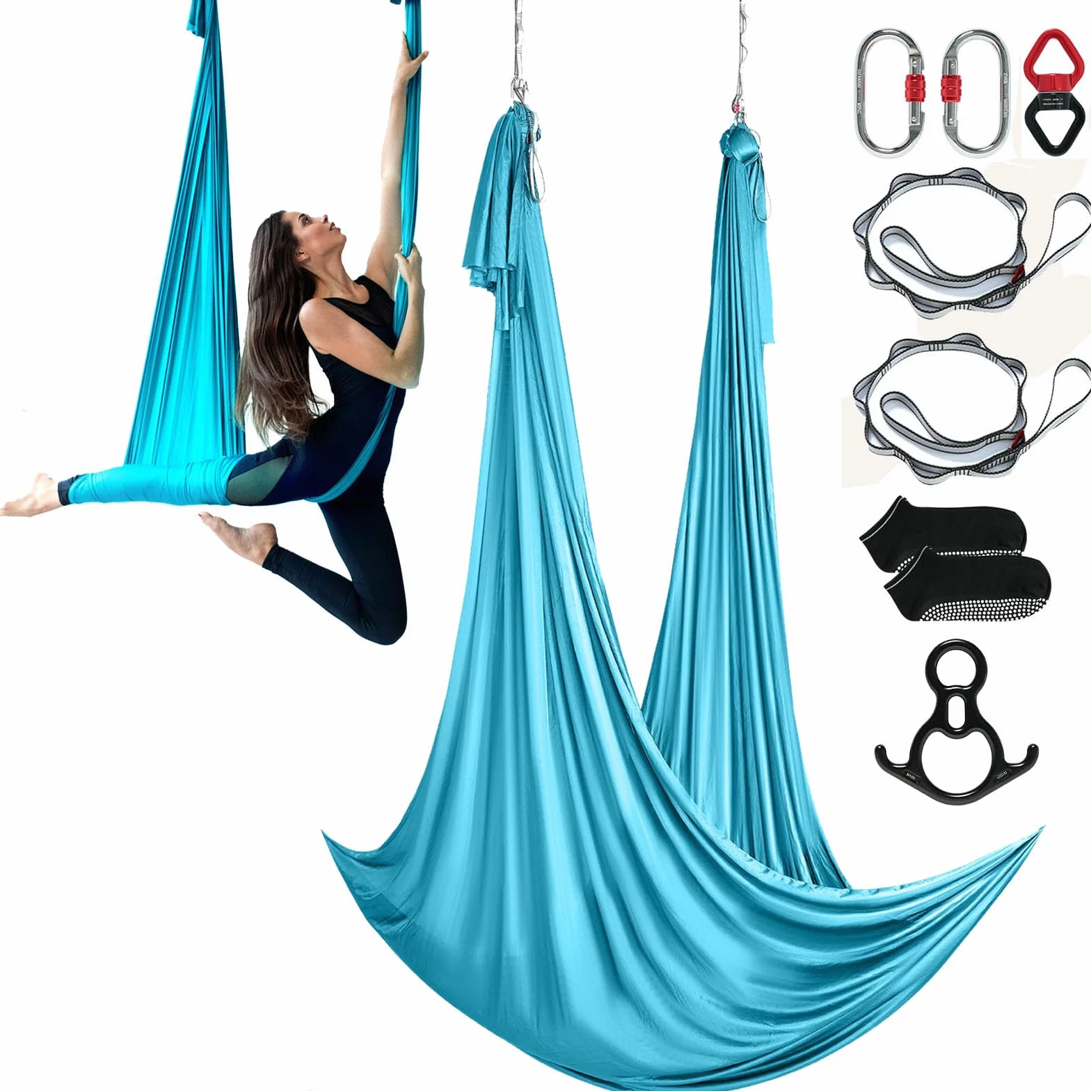 VEVOR Altalena per Yoga e Seta Aerea, 11 Metri, Kit Amaca per Yoga Aerea con Tessuto in Nylon da 100 g/m², Hardware Completo per L'attrezzatura e Guida di Installazione Facile, Blu