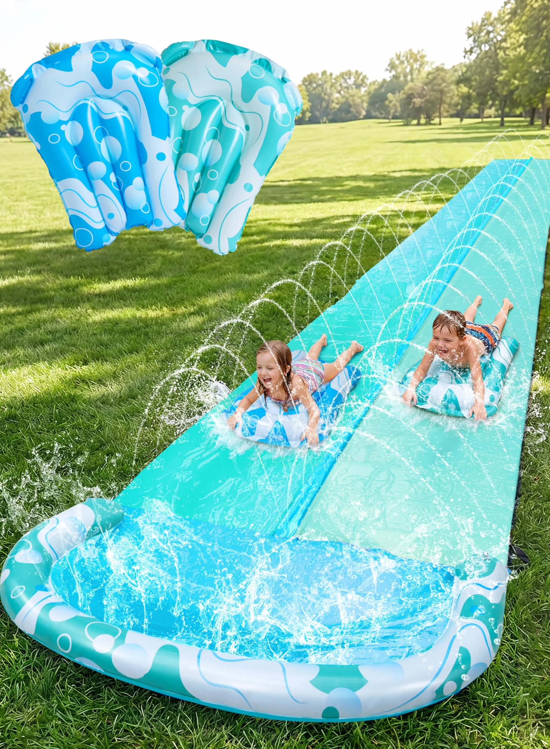JOYIN Scivolo d'Acqua 32,5 piedi con 2 Tavole Gonfiabili, Giocattolo Estivo per Bambini e Adulti, Blu