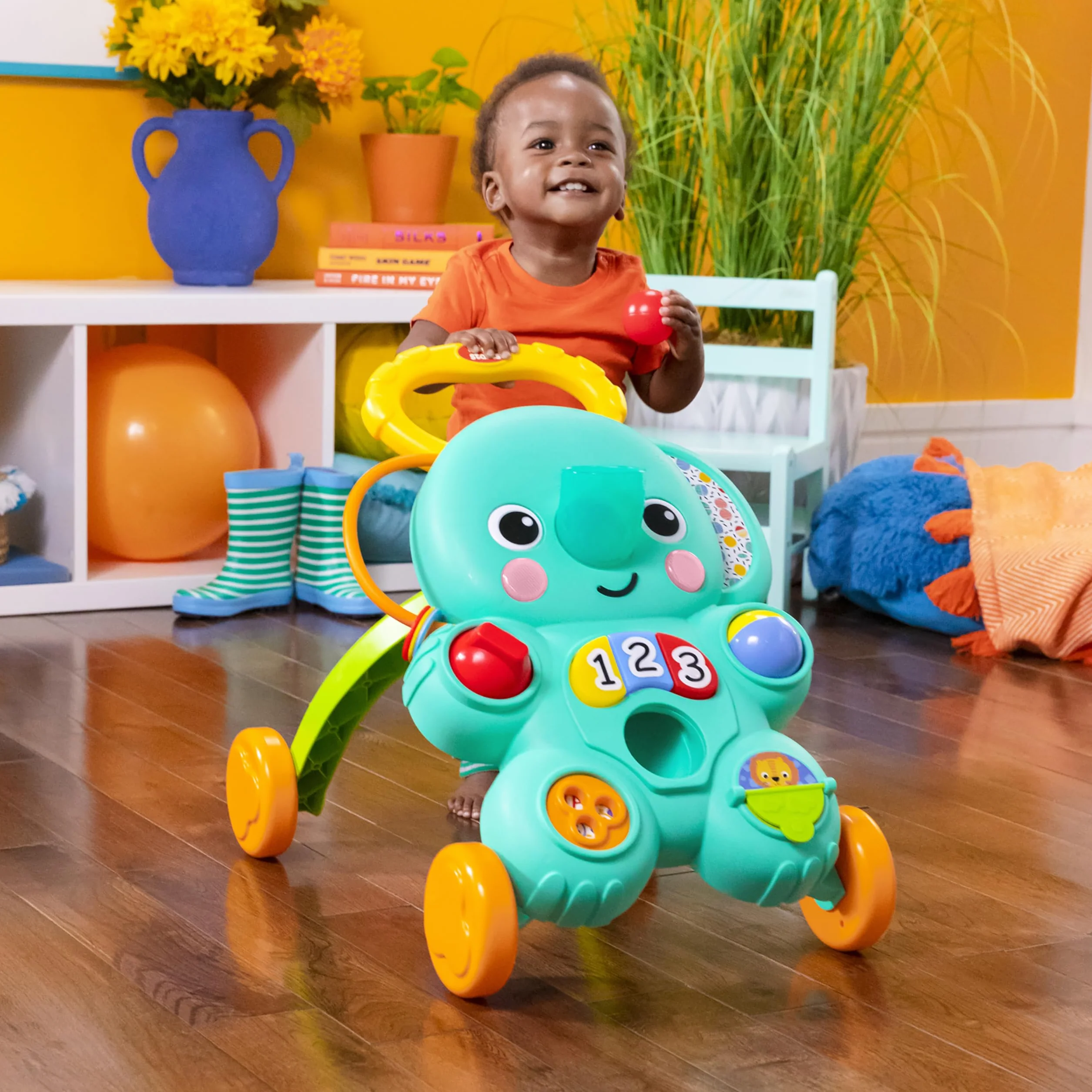 Bright Starts Stroll 'N Roll 2 in 1 Ball Play Walker - Elefante con luci e musica, unisex, 6 mesi +