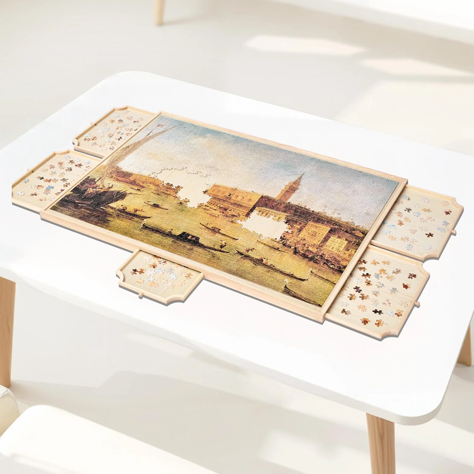 VEVOR Tavolo per Puzzle 1020 x 745 mm da 2000 Pezzi, Set da Tavolo per Puzzle Standard Portatili in Legno con 5 Cassetti e Coperchio, Anello di Base Rotante a 360° per Adulti, Facile da Riporre