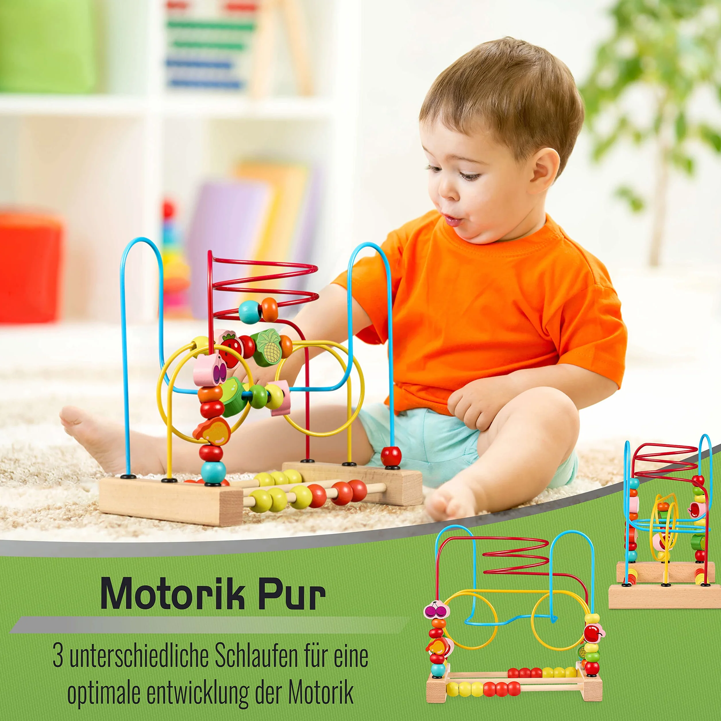 BALINCO MOTORIC Slide, Labirinto di Perline Giocattolo in Legno con Elementi e cursore di Perline. Giocattolo per Bambini 6 Mesi
