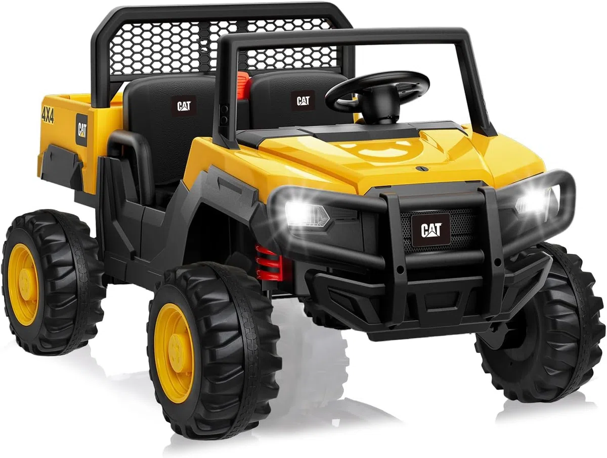 Caterpillar Macchina Elettrica 24V per Bambini Camion da Cantiere con Cassone Ribaltabile e Pala 4 Motori 100W Telecomando Genitori 50kg