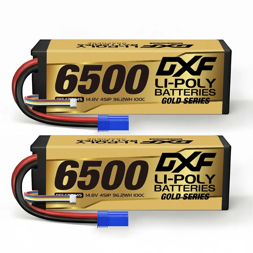 DXF Batteria LiPo 4S 6500mAh 100C 14.8V Presa EC5 Set di 2 custodie rigide per auto RC 1/8 1/10 Camion Buggy Truggy Corsa Hobby ad alta scarica ricaricabile ai polimeri di litio