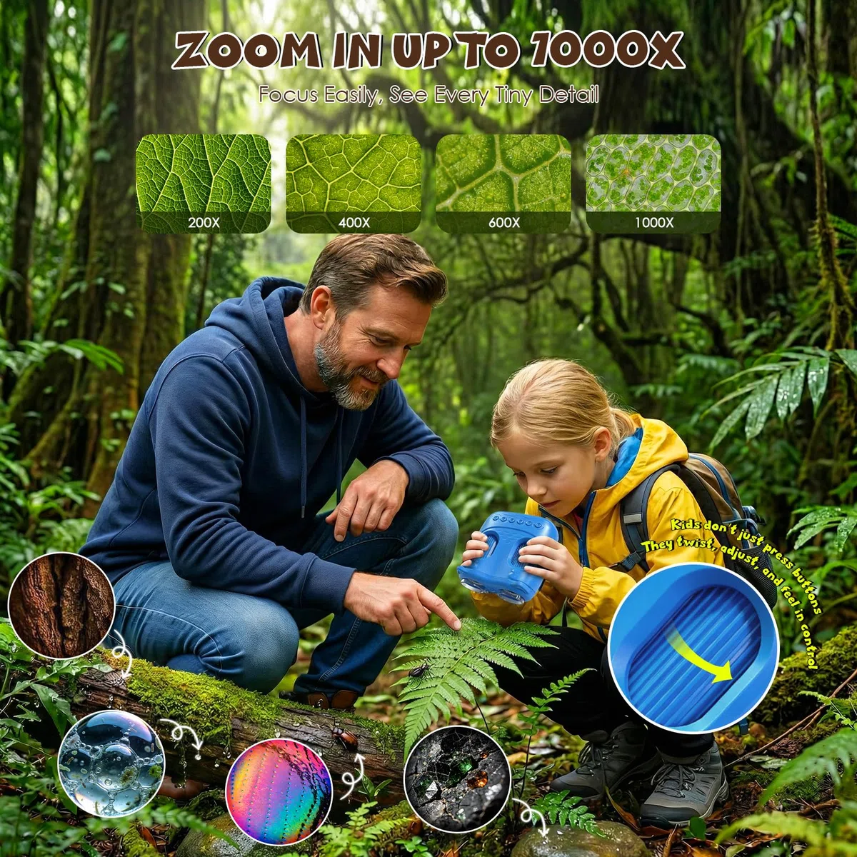 ARNSSIEN 2 in 1 Microscopio Bambini e Telescopio,1000x Microscopio Portatile Bambini & Telescopio10X, Foto/Video 1080P, Kit Scientifico STEM, Regalo Educativo/di Compleanno per Bambino da 3 a 12 Anni