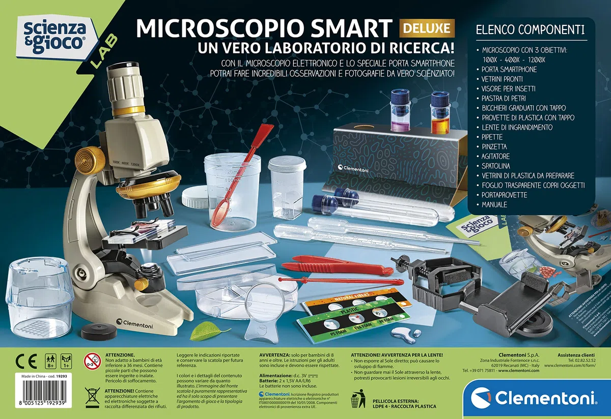 Clementoni - 19310 - Scienza e Gioco Lab - Microscopio Smart Deluxe - Laboratorio, Microscopio Bambini Ottico, Esperimenti di Scienza, Gioco Scientifico 8 Anni (Versione in Italiano)