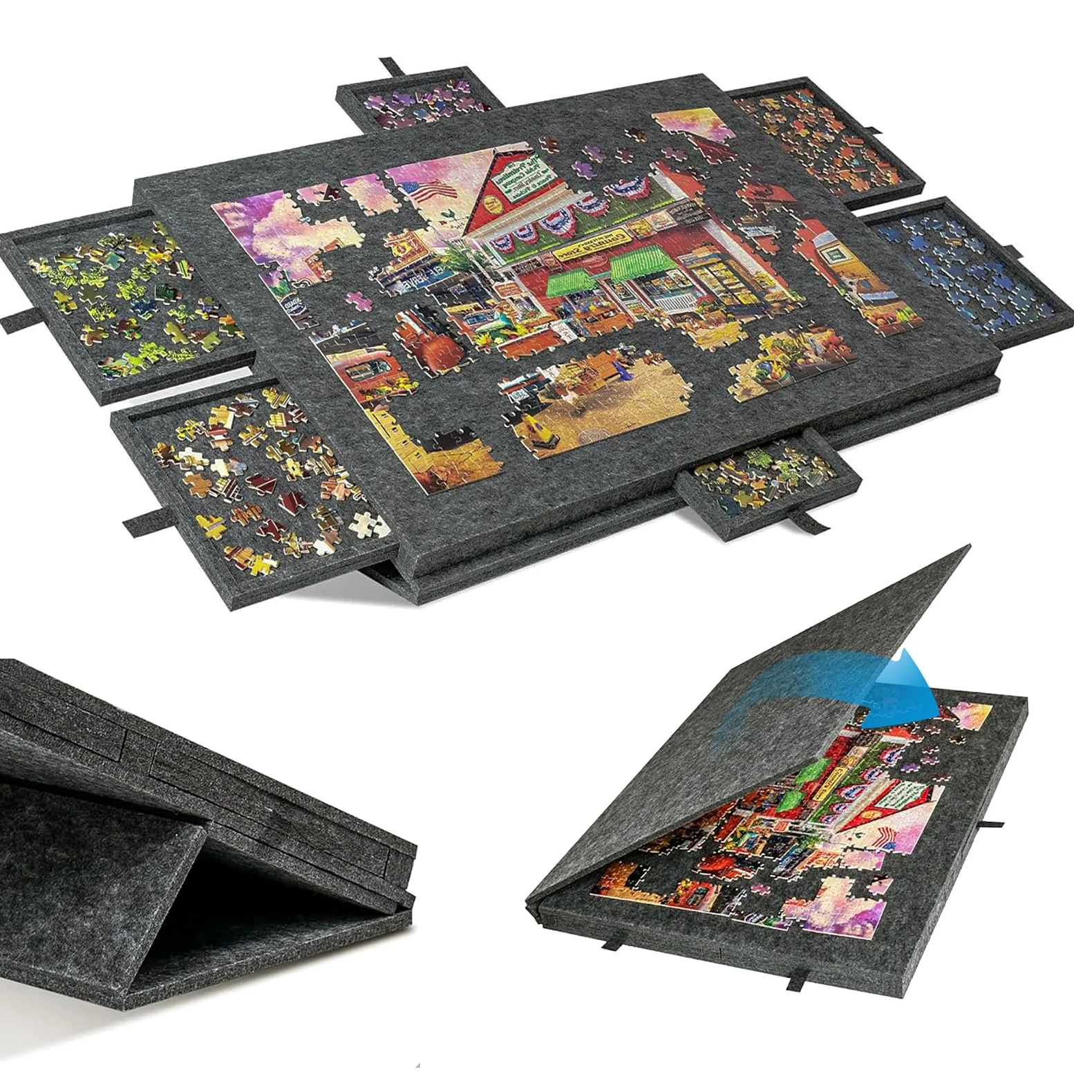 Tavolo per Puzzle Inclinabile con 6 Cassetti e Copertura - Tavola Leggera in Feltro per Fino a 1000 Pezzi - Con Supporto 2-in-1 e Maniglia da Trasporto - Ideale per Adulti e Appassionati di Puzzle