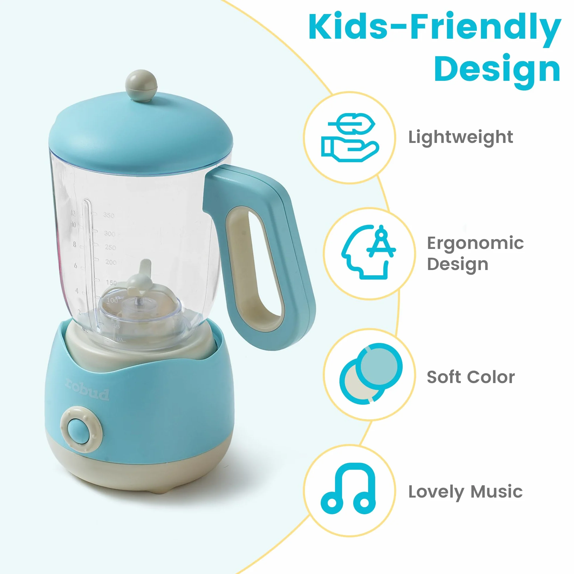ROBUD Spremiagrumi giocattolo con luce e suono, accessorio da cucina con frutta, latte, bicchieri, adatto per bambini dai 3 anni in su