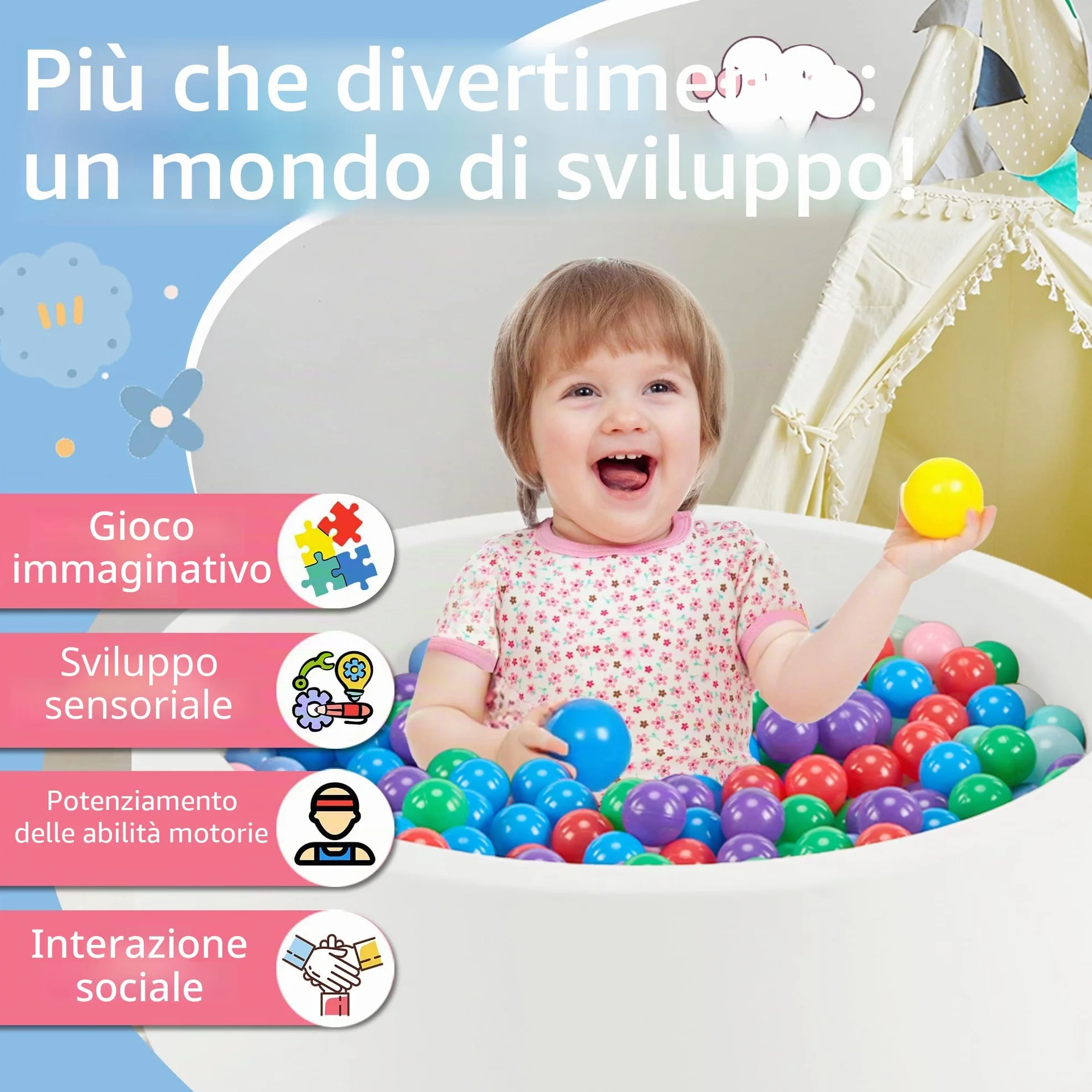 Piscina per palline in schiuma 89,9 x 30 cm, per bambini dai 1 ai 3 anni per ragazzi e ragazze, palline non incluse, bianco