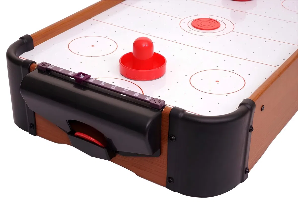Hockey da Tavolo ad Aria in Legno Grande con 2 Manopole 2 Dischi e Segnapunti Integrato