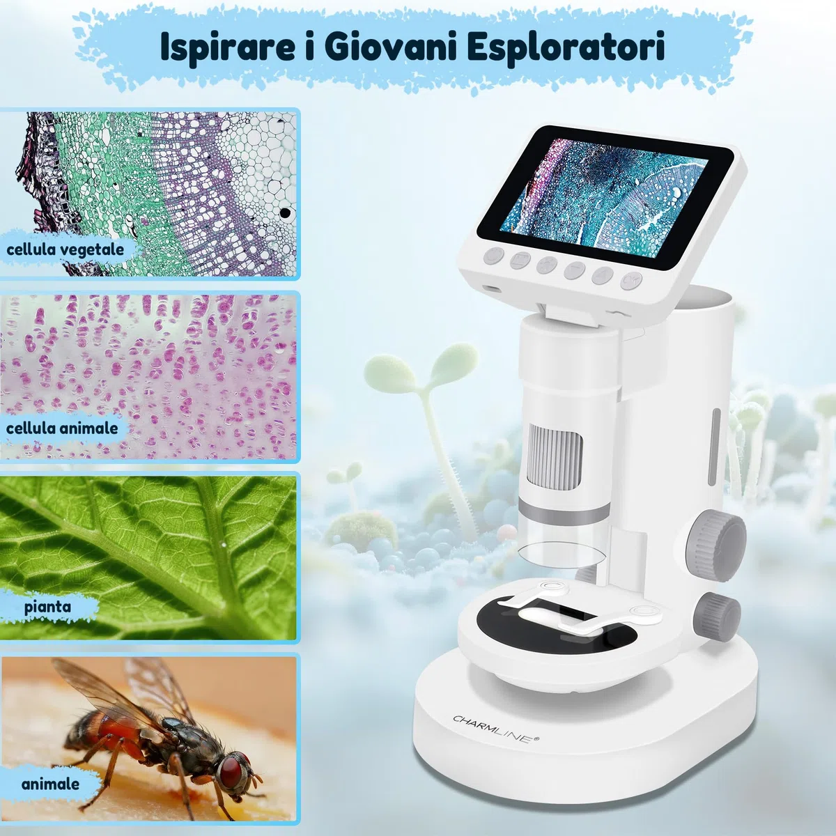 Microscopio 3 in 1 per Bambini, Microscopio Portatile Multifunzionale per Piccoli Esploratori, Ingrandimento 100X–1000X, con Scheda SD da 32 GB, Il Regalo Perfetto per Scoprire il Mondo Invisibile