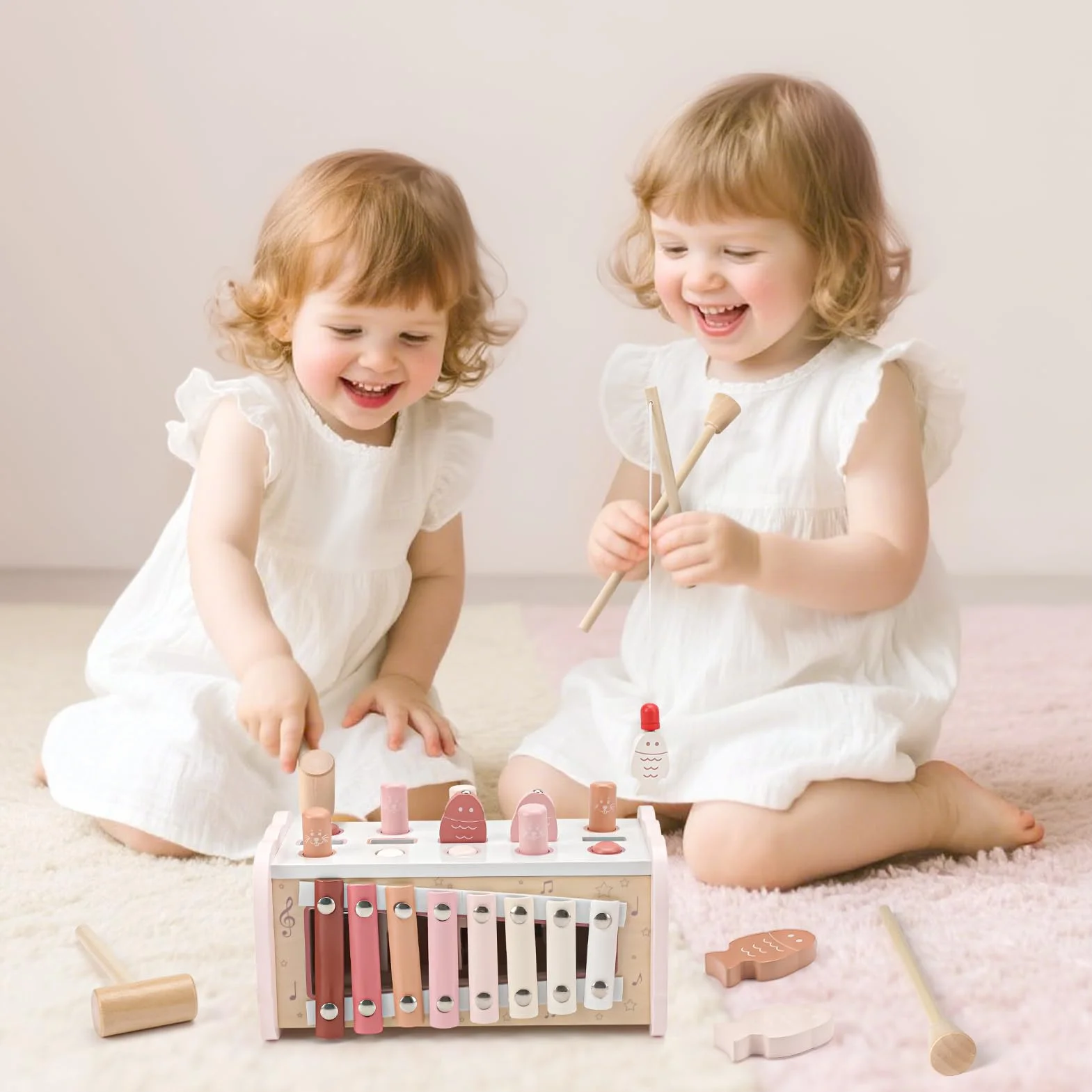 Joyreal Giochi Montessori 1 Anno - Giochi in Legno per Bambini, Acchiappa la Talpa, Xilofono, Regalo 1-3 Anni