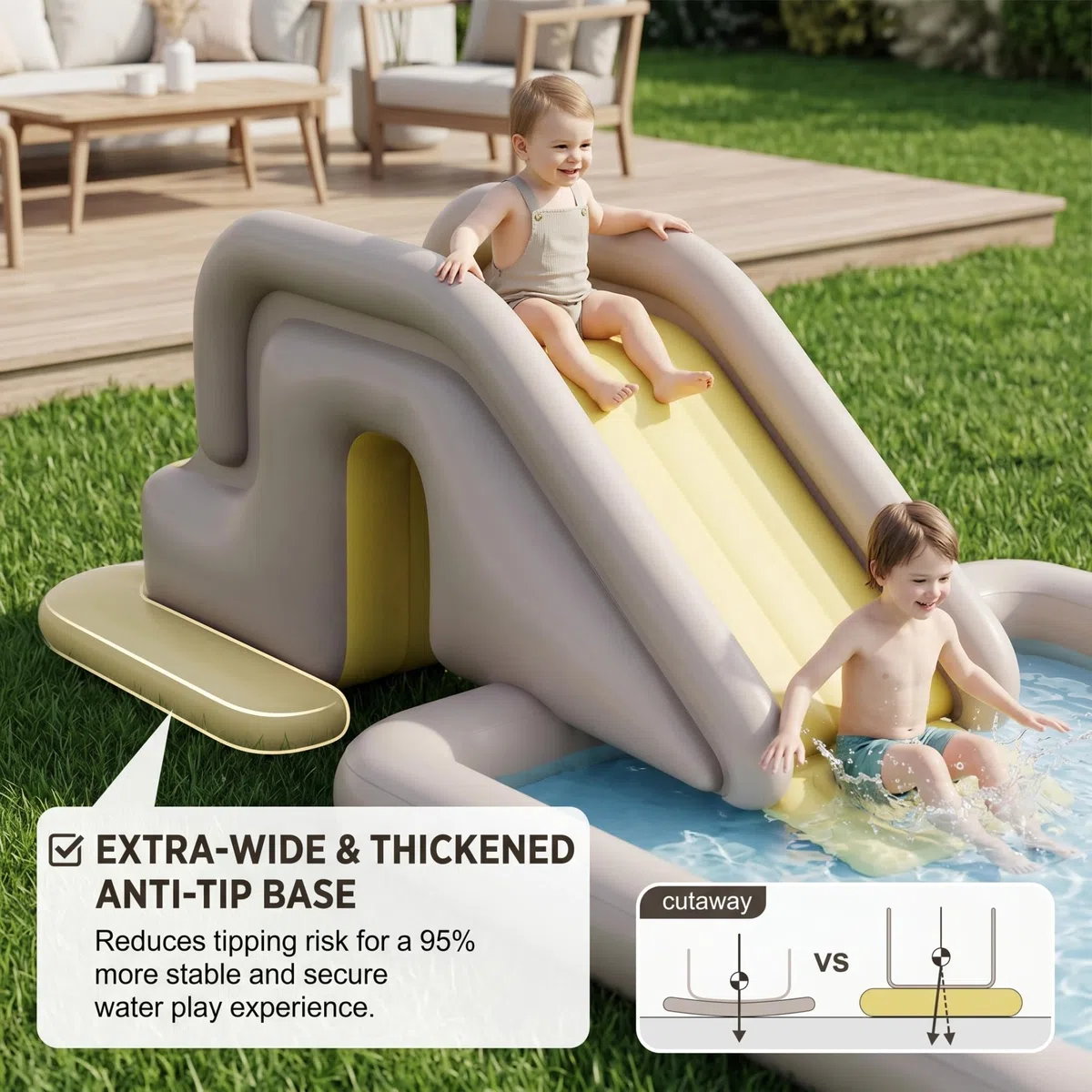 Scivolo Gonfiabile per Piscina con Pompa a Pedale, PVC per Interni/Esterni, Base Riempibile con Acqua