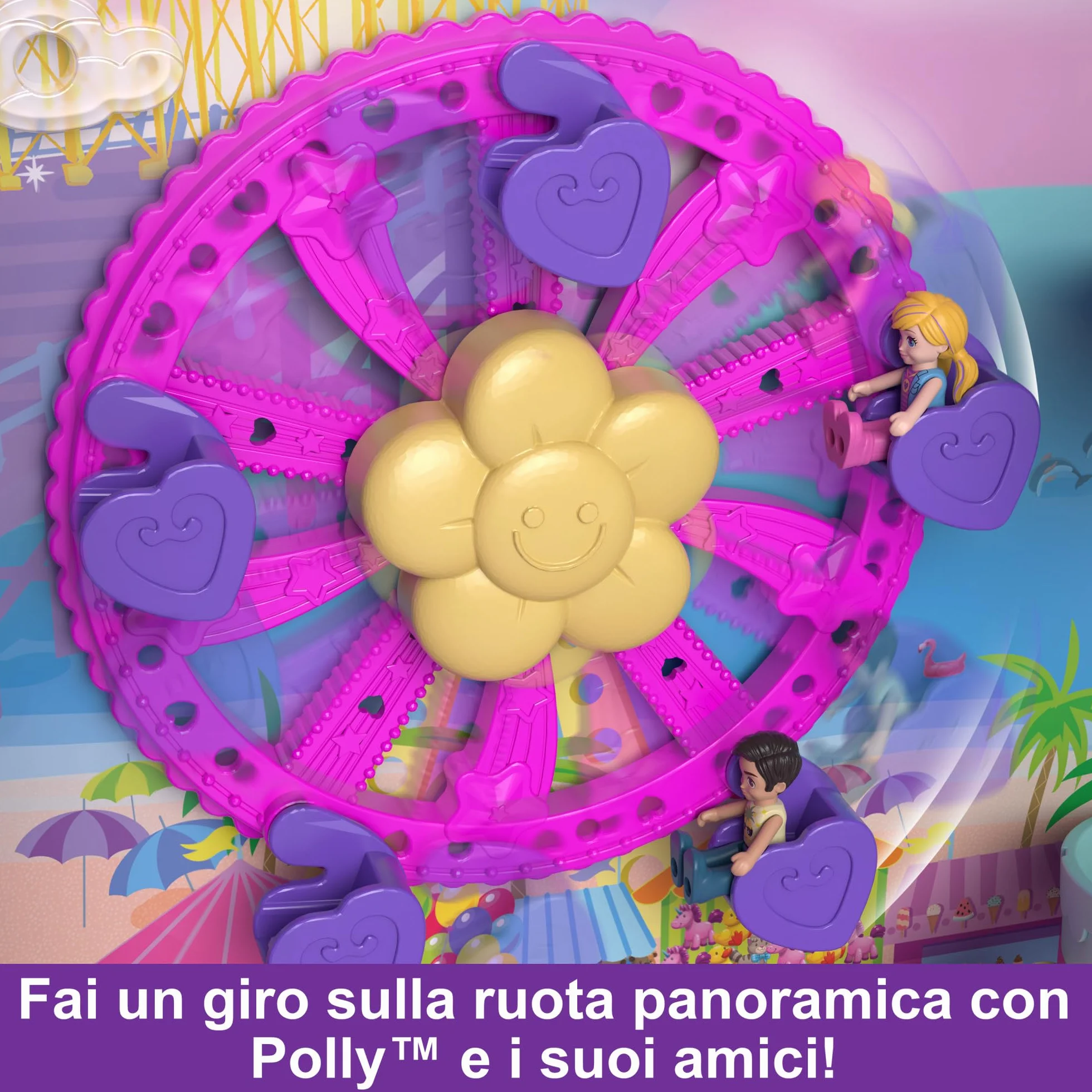 Polly Pocket Pollyville - Trolley Resort Vacanze, playset apribile con 3 località diverse, include 4 bambole, 1 veicolo e 25 accessori, giocattolo per bambini, 4+ anni, HKV43