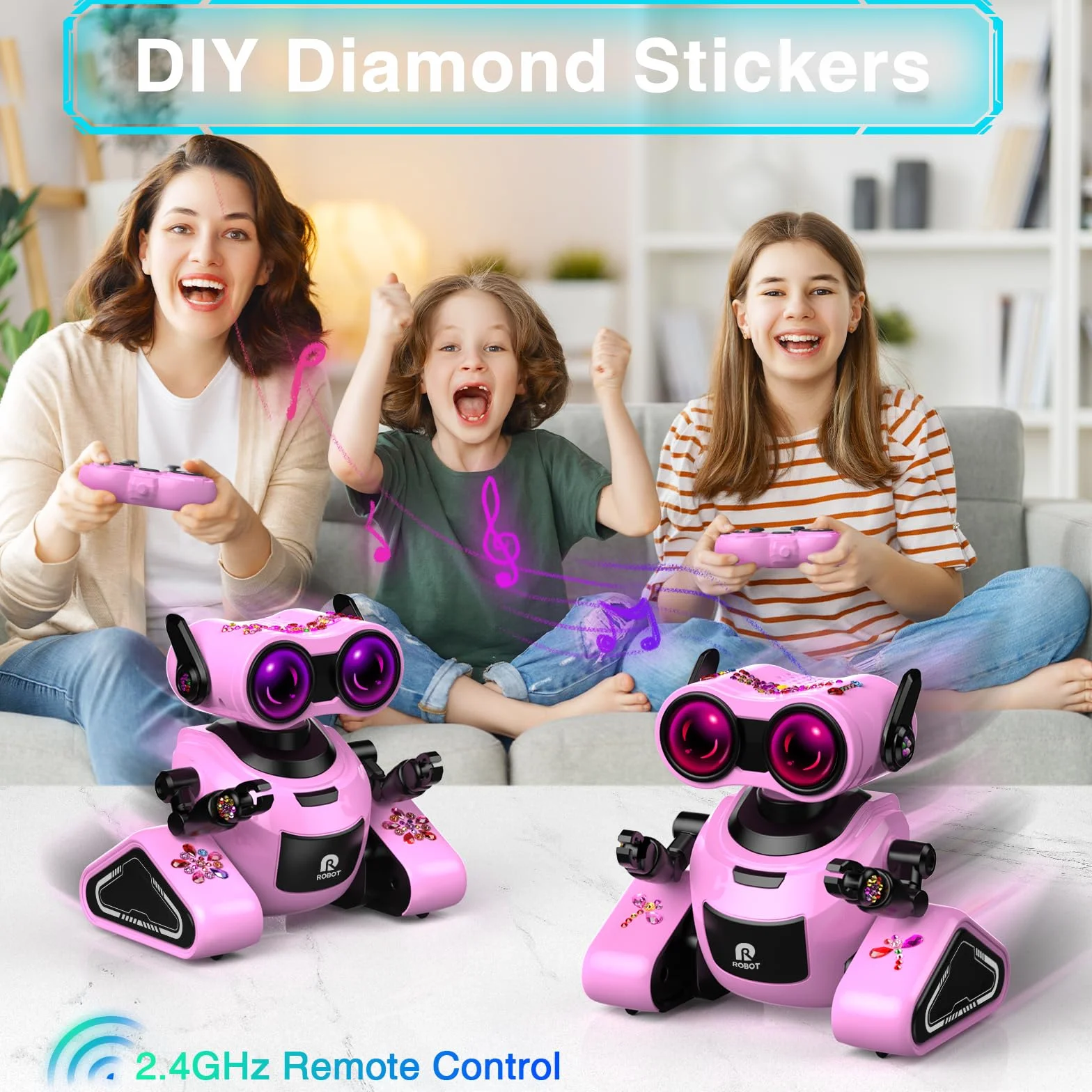 Yerloa Robot Interattivo per Bambini e Ragazze - Giochi Ricaricabili Telecomandati con Adesivo, Danza e Musica - Regalo per 3-8 Anni