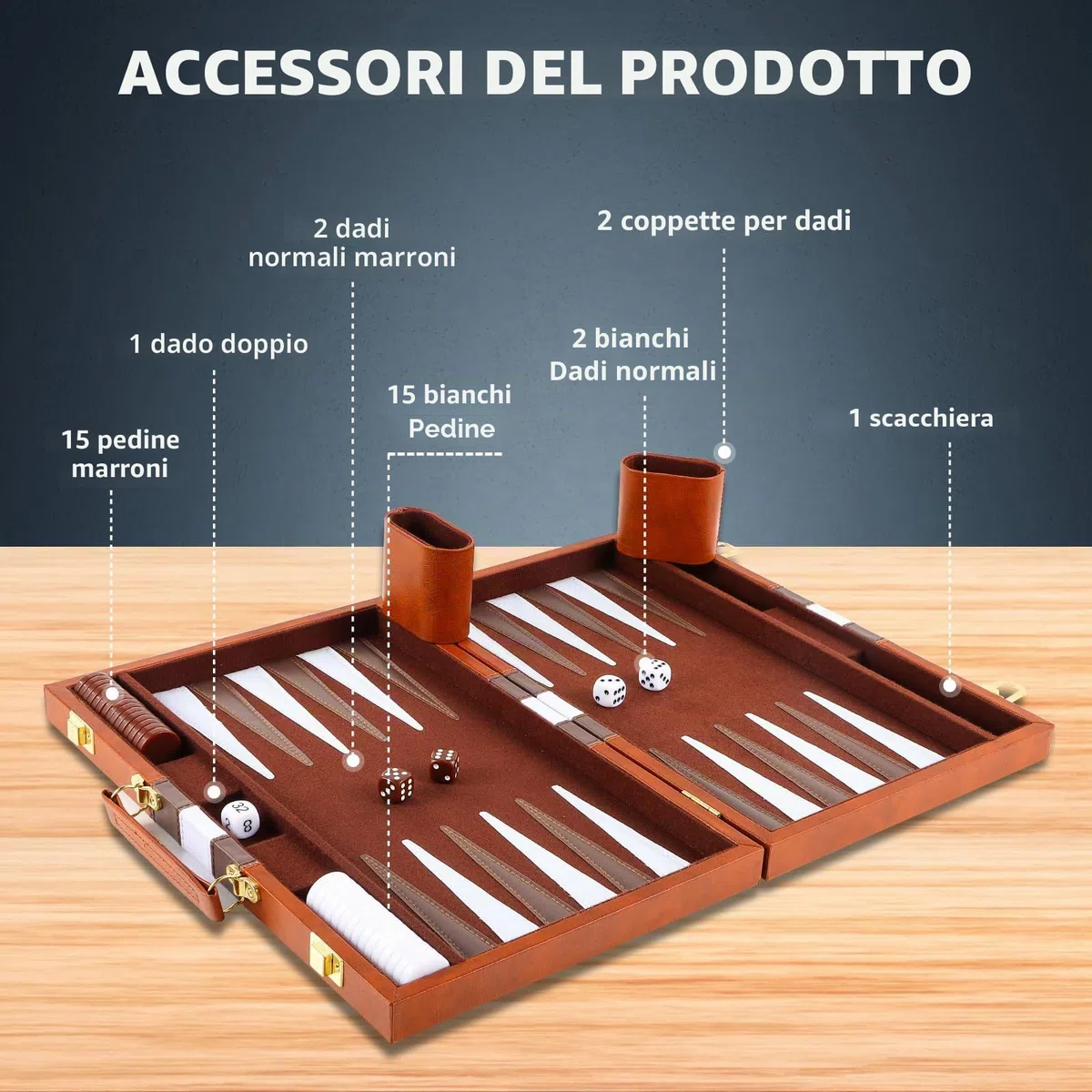 Set-backgammon, Valigetta Backgammon da 11 Pollici con Accessori Completi, Set Backgammon Portatile da Viaggio con Maniglia per il Trasporto, per Adulti (Marrone)