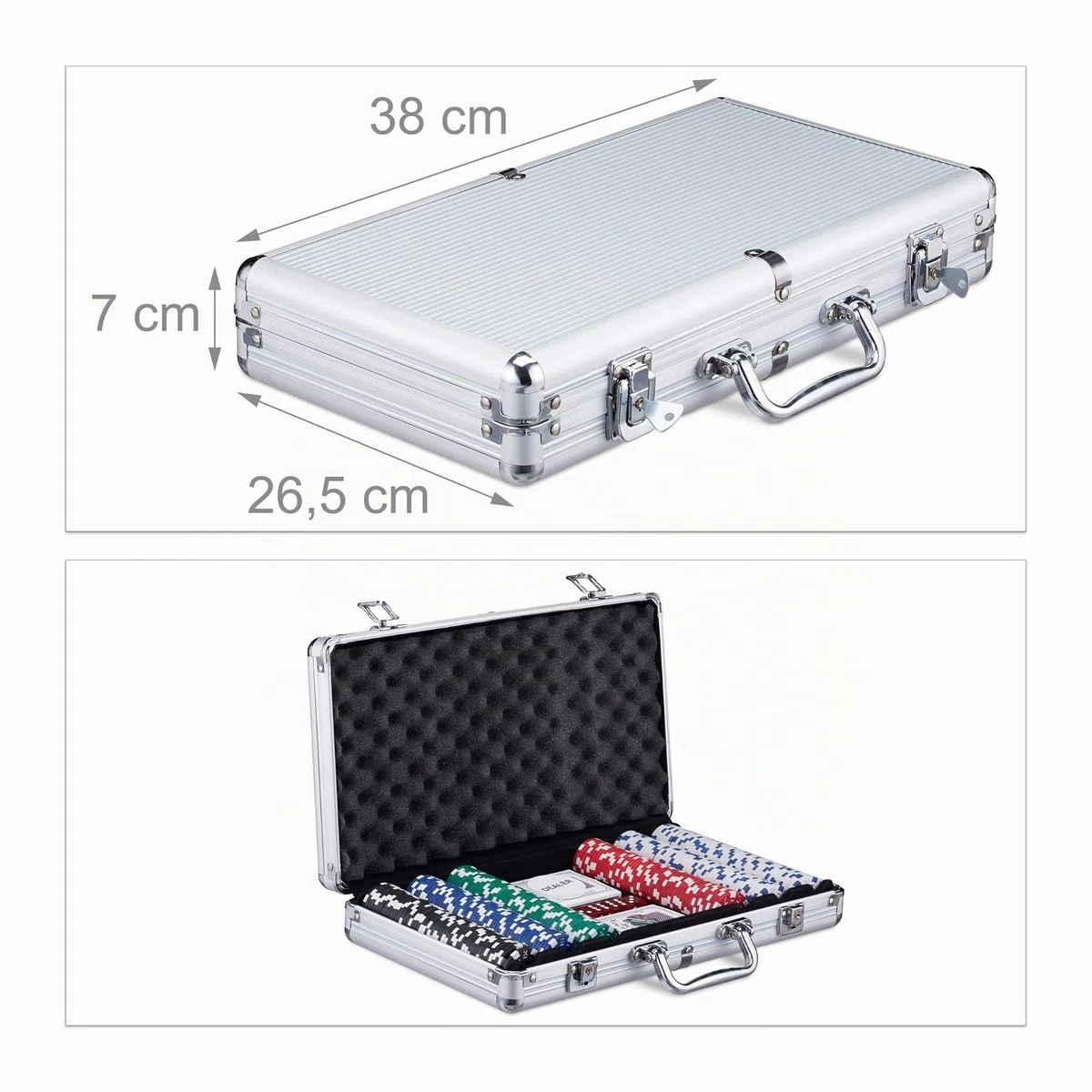 Relaxdays Poker Set 300 Fiche Valigetta Alluminio Argento