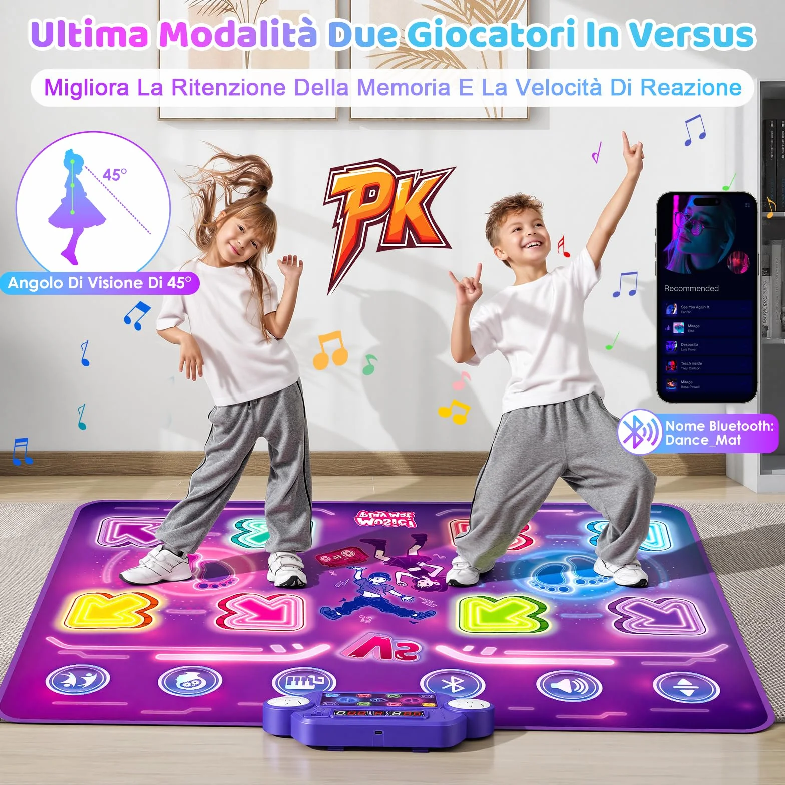 Bambini Tappetino da Ballo con 8 LED, Tappeto da Ballo con Bluetooth per 3 4 5 6 7 8+ Anni,Tappetino da Ballo Elettronico,Giocattolo Tappeto Musicale da Ballo,Regali di Natale di Compleanno (SR)