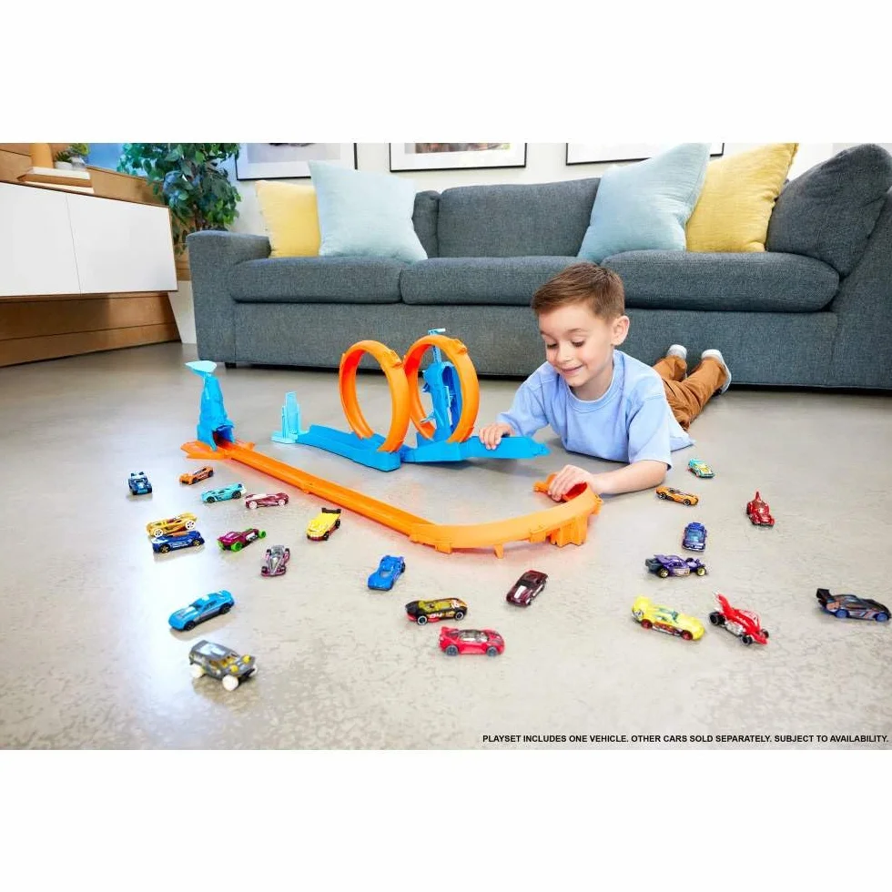 Hot Wheels Pista Triplo Loop Speed Snap Track 3 Giri della Morte Macchinina Scala 1:64 Giocattolo 4+ Anni JDW39