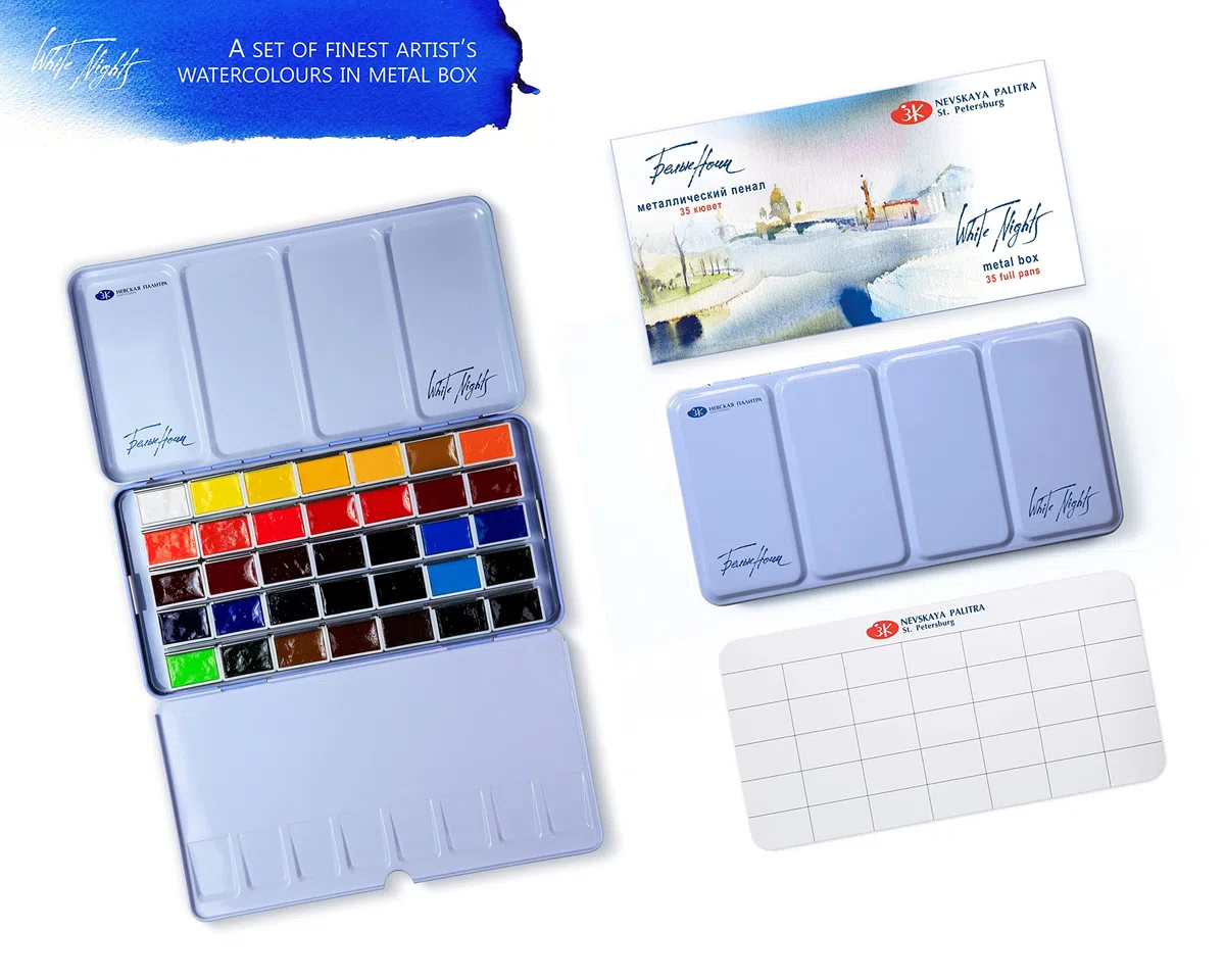 Honsell White Nights - Set di acquerelli per artisti, 35 colori in una custodia in metallo