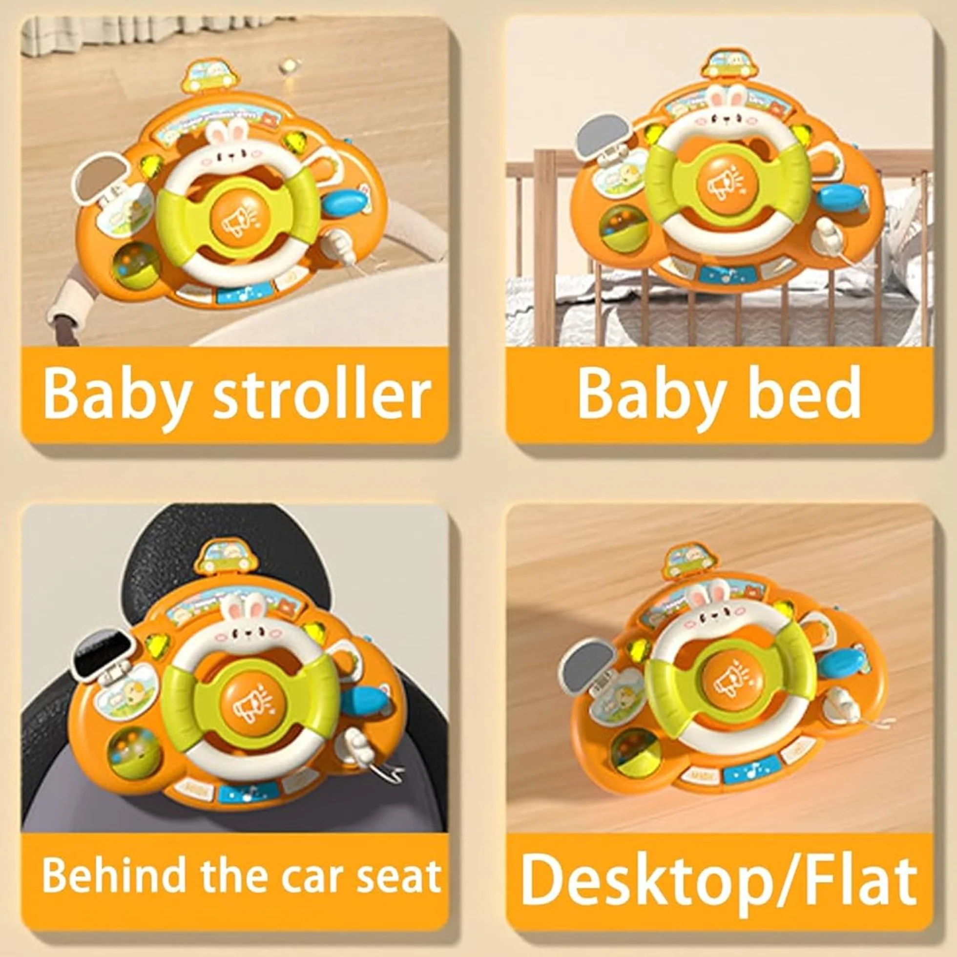 SUQ Coniglio Volante Per Auto Per Bambini, Auto Di Collegamento, Si Muove Con La Rotazione Del Volante, Giocattolo d'Imitazione Per Guida Simulata Con Rotazione a 360°Effetti Luminosi e Sonori