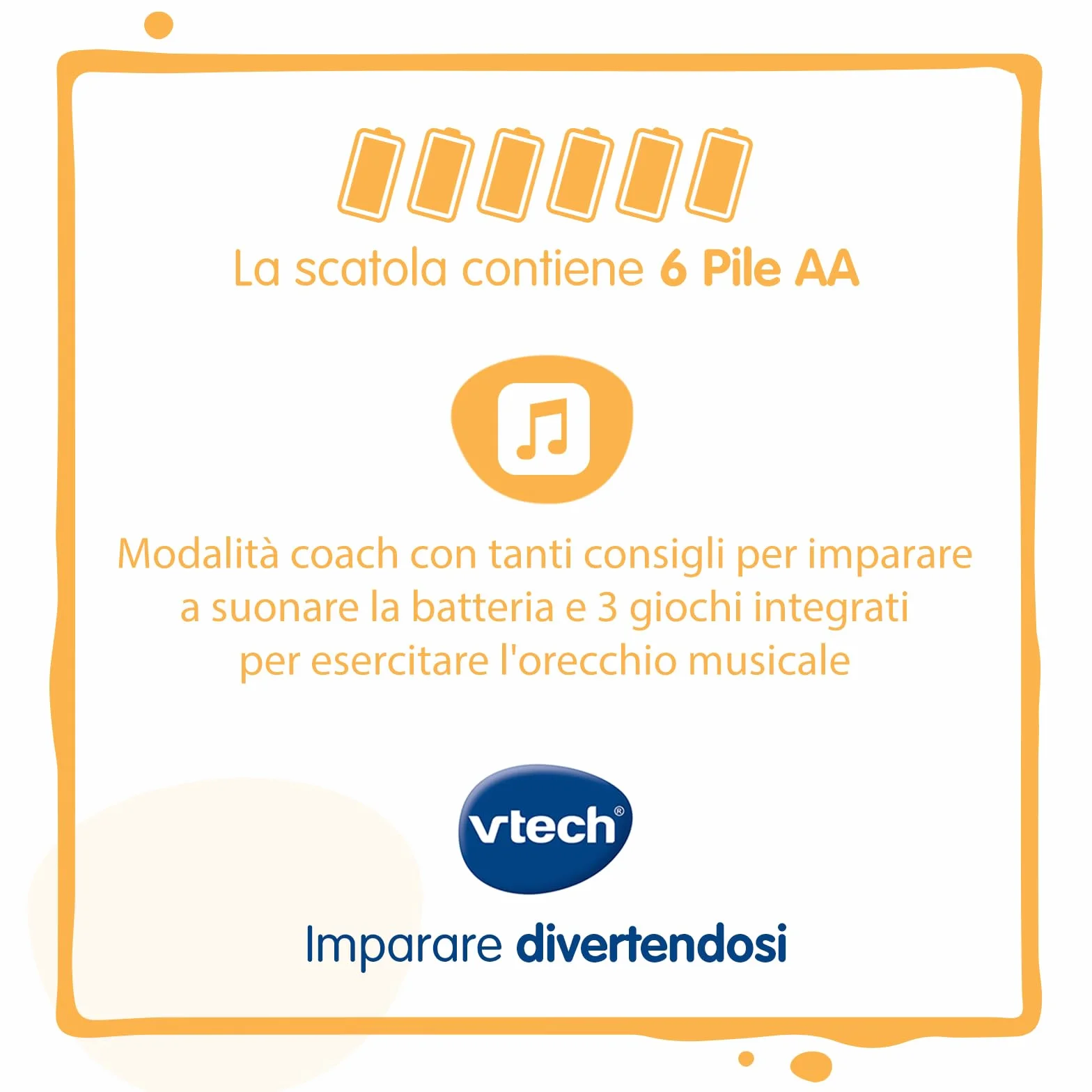 VTech Kidi DJ Drums, Batteria Elettronica per Bambini con Pad Luminosi, Giochi Musicali, Modalità Bluetooth e Microfono Integrato, Bacchette Incluse, Lingua Italiana, Batterie Incluse, 6+ Anni