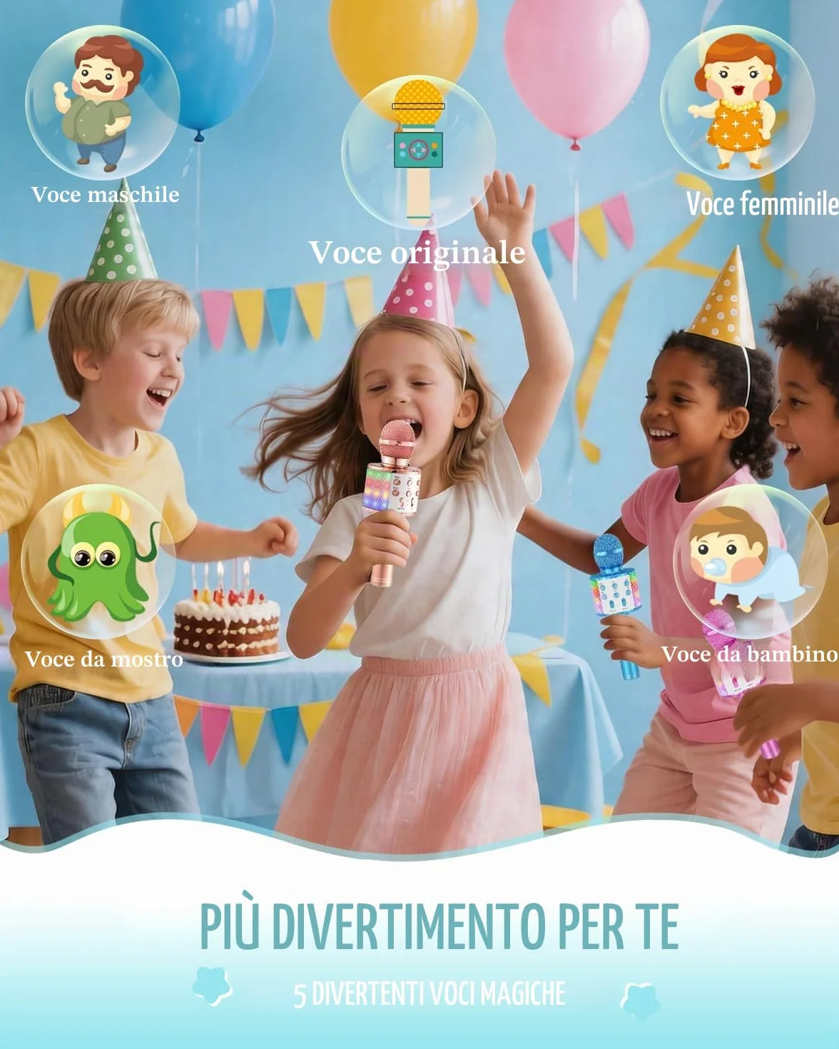 Set 2er Microfono Karaoke Bluetooth Wireless Con Luci a LED Portatili Portatili Cantanti per Altoparlanti Karaoke Giocattoli Gift per Bambini per Bambini (Con 10 Coperture Microfono Usa e Getta)