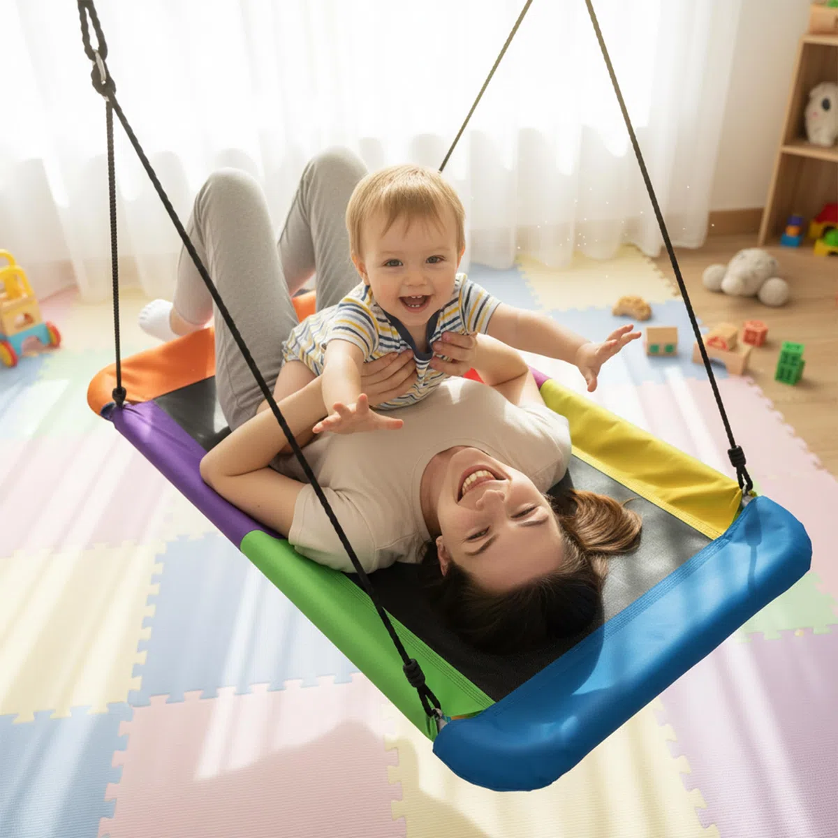Relaxdays Altalena a Nido Quadrata Multicolore per Bambini e Adulti, 150 kg, Outdoor, 150x80x165 cm