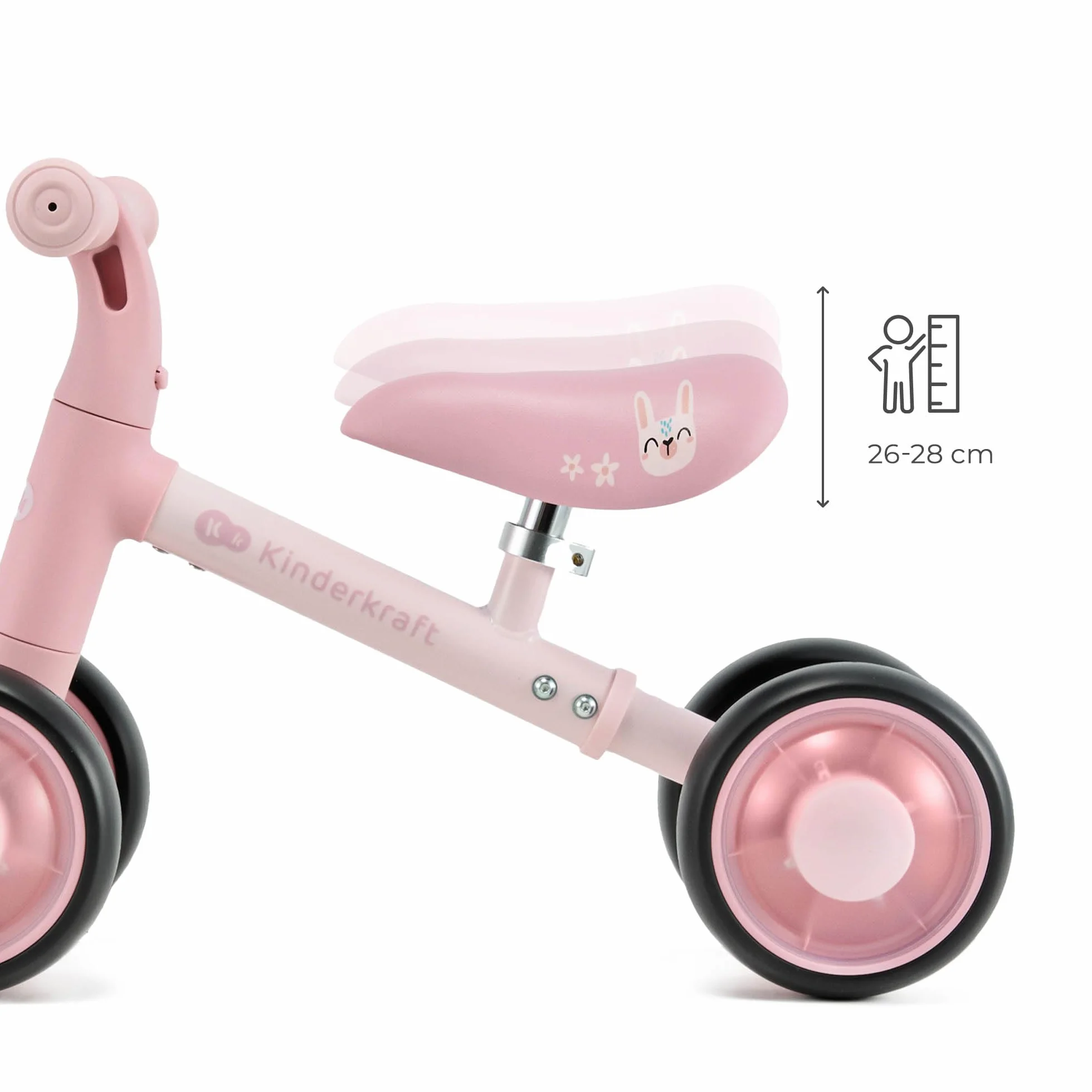 Kinderkraft CUTIE FLASH, bicicletta educativa per bambini, senza pedali, ruote con luci a LED, design moderno, costruzione sicura, per bambini a partire da 1 anno, Rosa