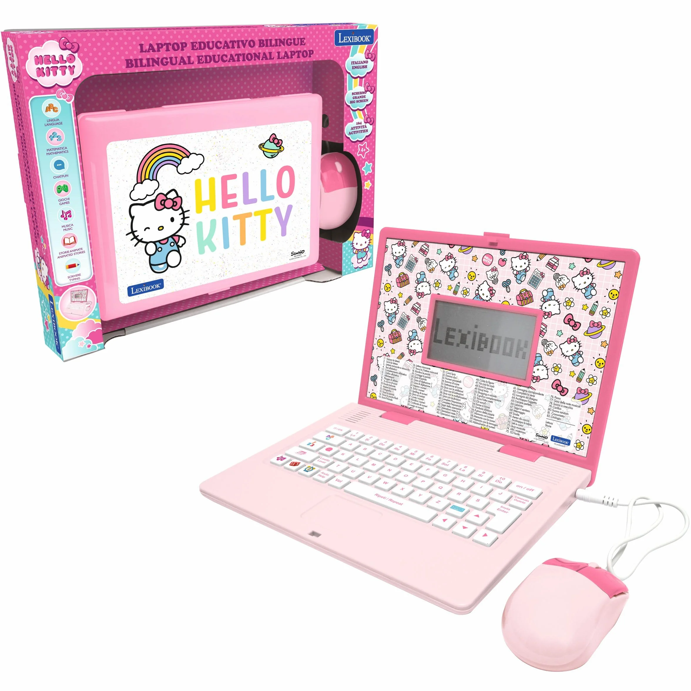 Lexibook, Hello Kitty, Laptop Educativo Bilingue Inglese/Italiano, 164 attività: Lingua, Scrittura, Matematica, Logica, Musica e Giochi, per Bambini e Bambine, JC598HKi5