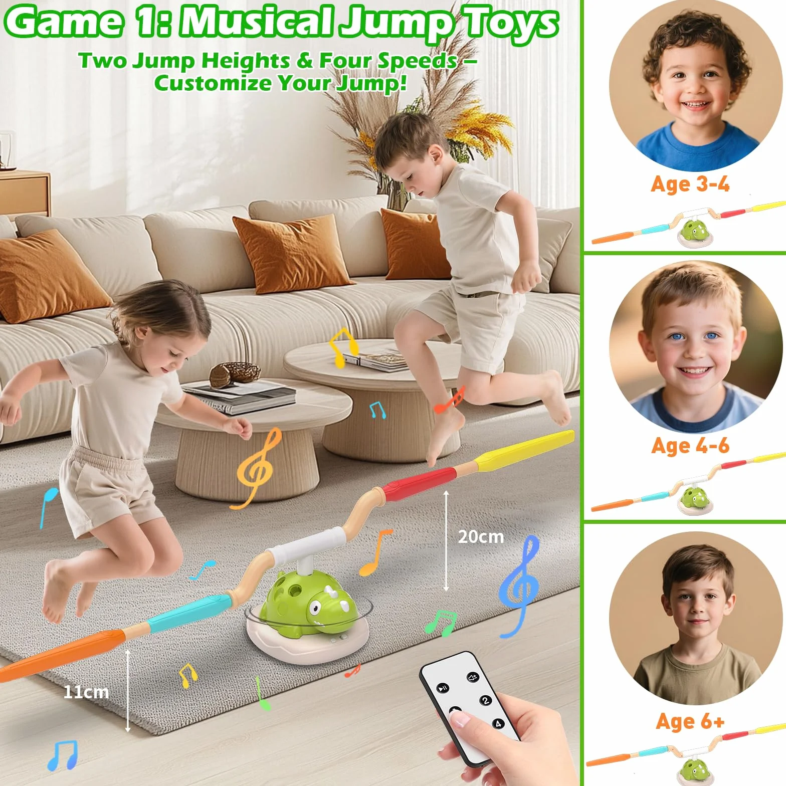 3 in 1 Giochi da Esterno per Bambini 3 4 5 6 7 8 9 Anni – Salta con Musica, Razzo Spaziale Giocattolo e Gioco Lancio Anelli – Giochi da Interno ed Esterno per Coordinazione e Abilità Motoria