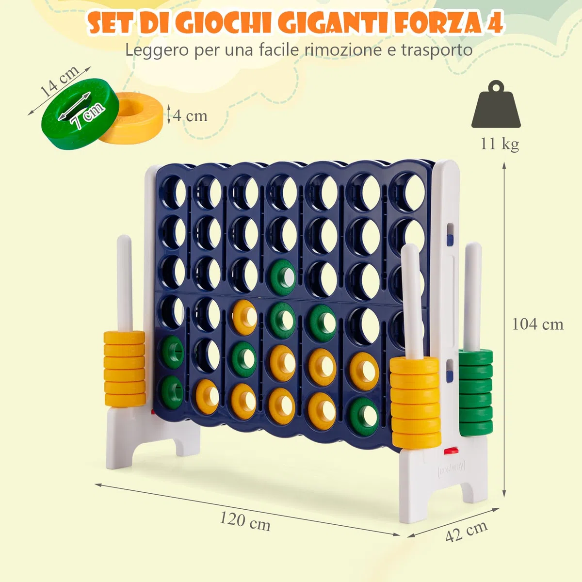 RELAX4LIFE Forza 4 Gioco Gigante per Bambini e Adulti, per Esterno e Interno, (120x42x104cm, Classico-E)